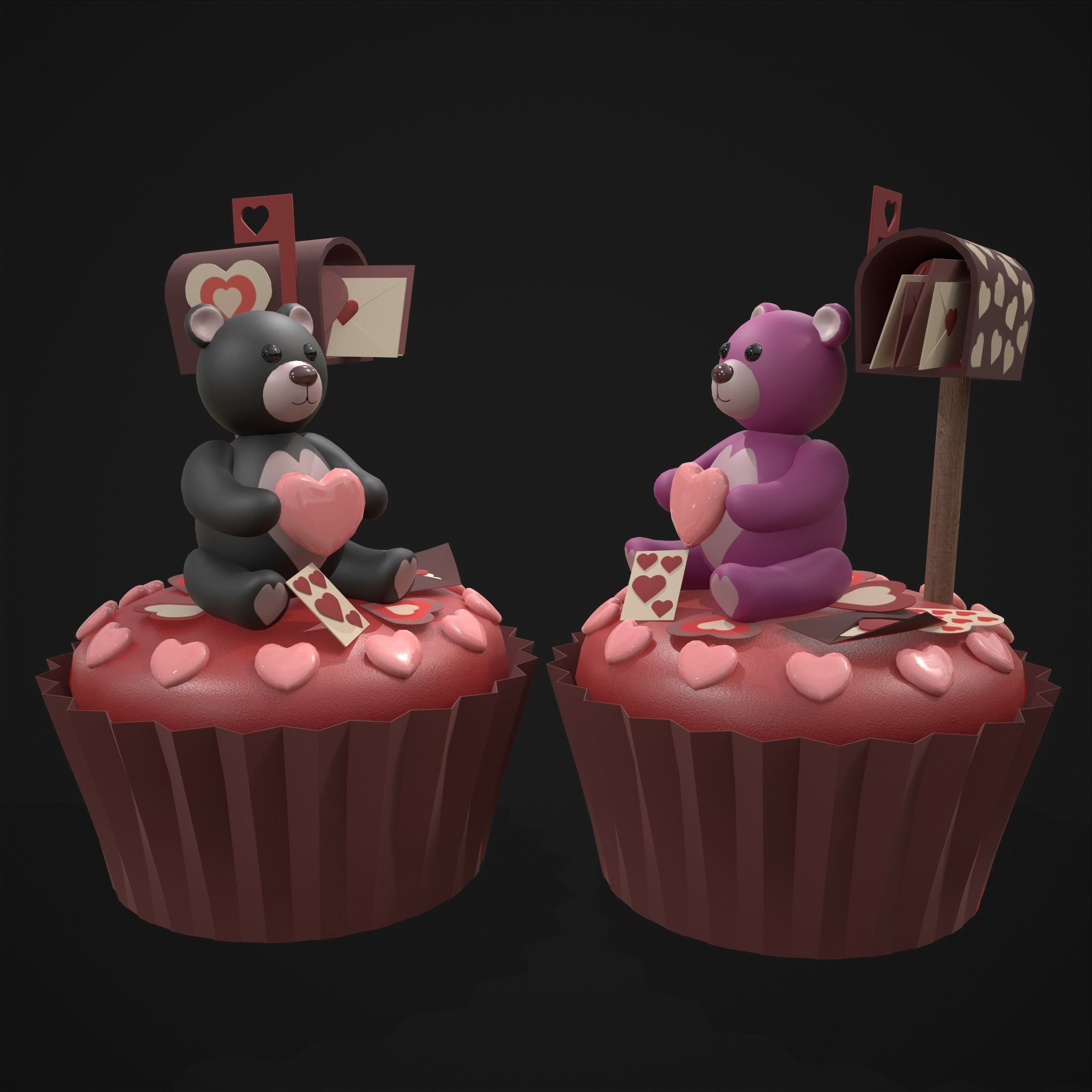 Valentines Bear Cupcake Low-poly 3D model_40