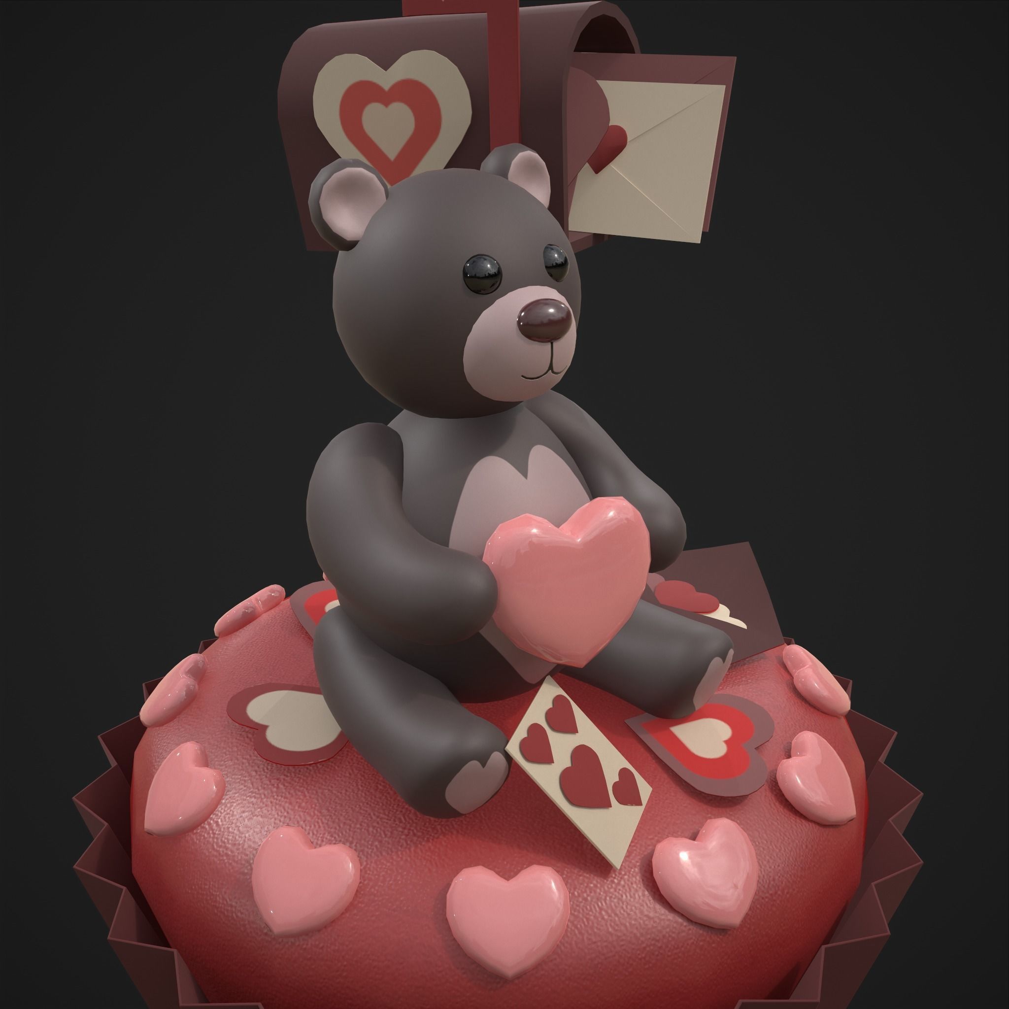 Valentines Bear Cupcake Low-poly 3D model_35