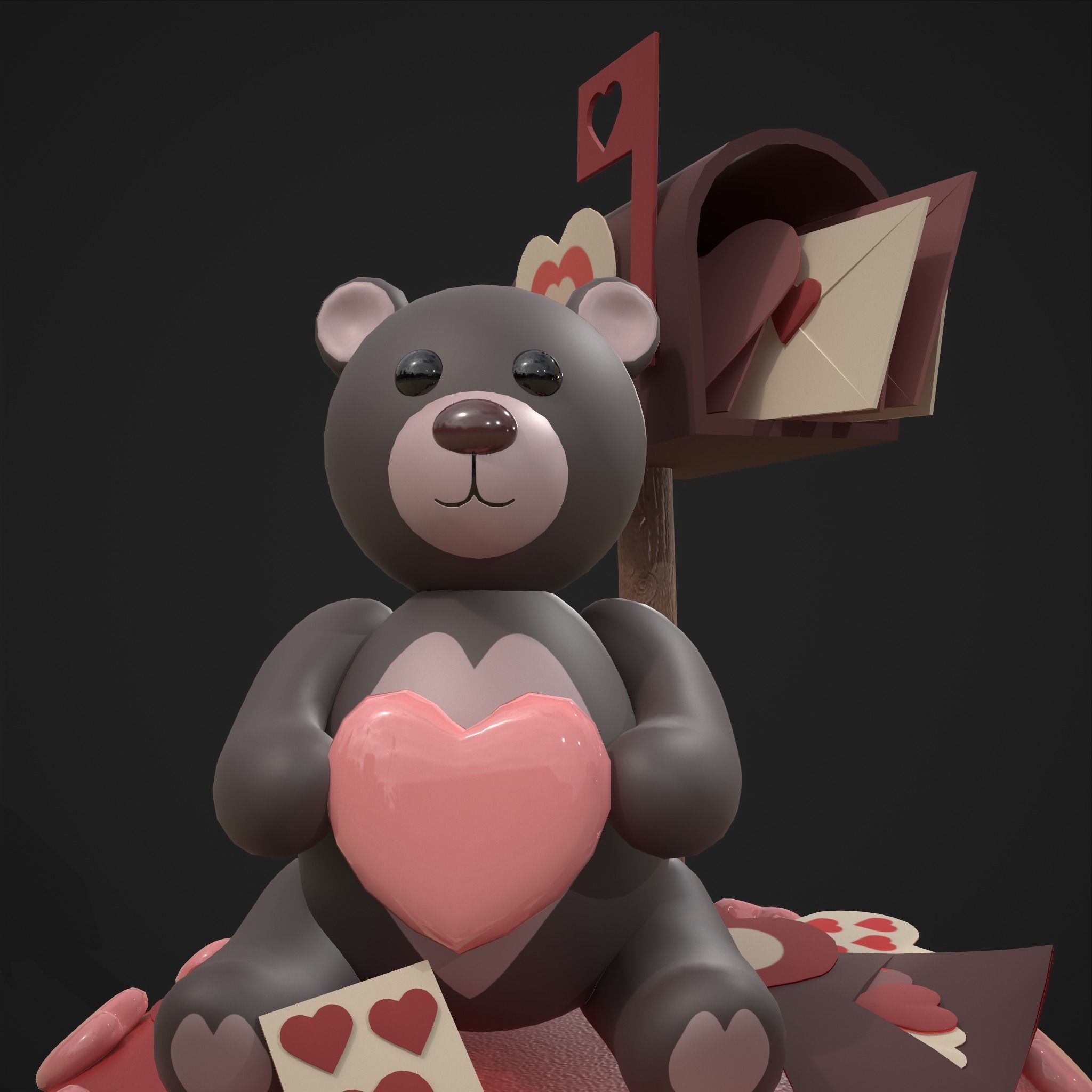 Valentines Bear Cupcake Low-poly 3D model_23