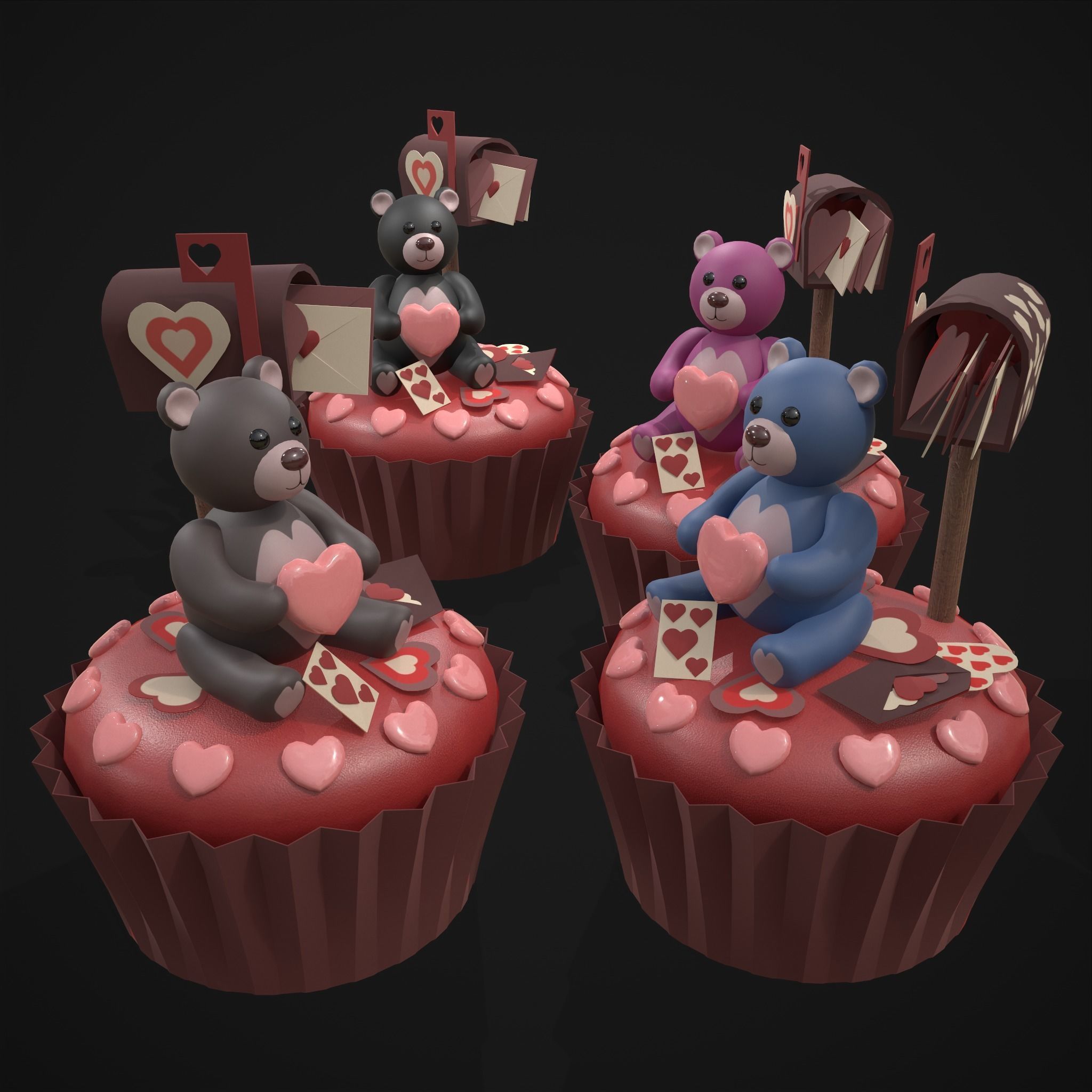 Valentines Bear Cupcake Low-poly 3D model_37