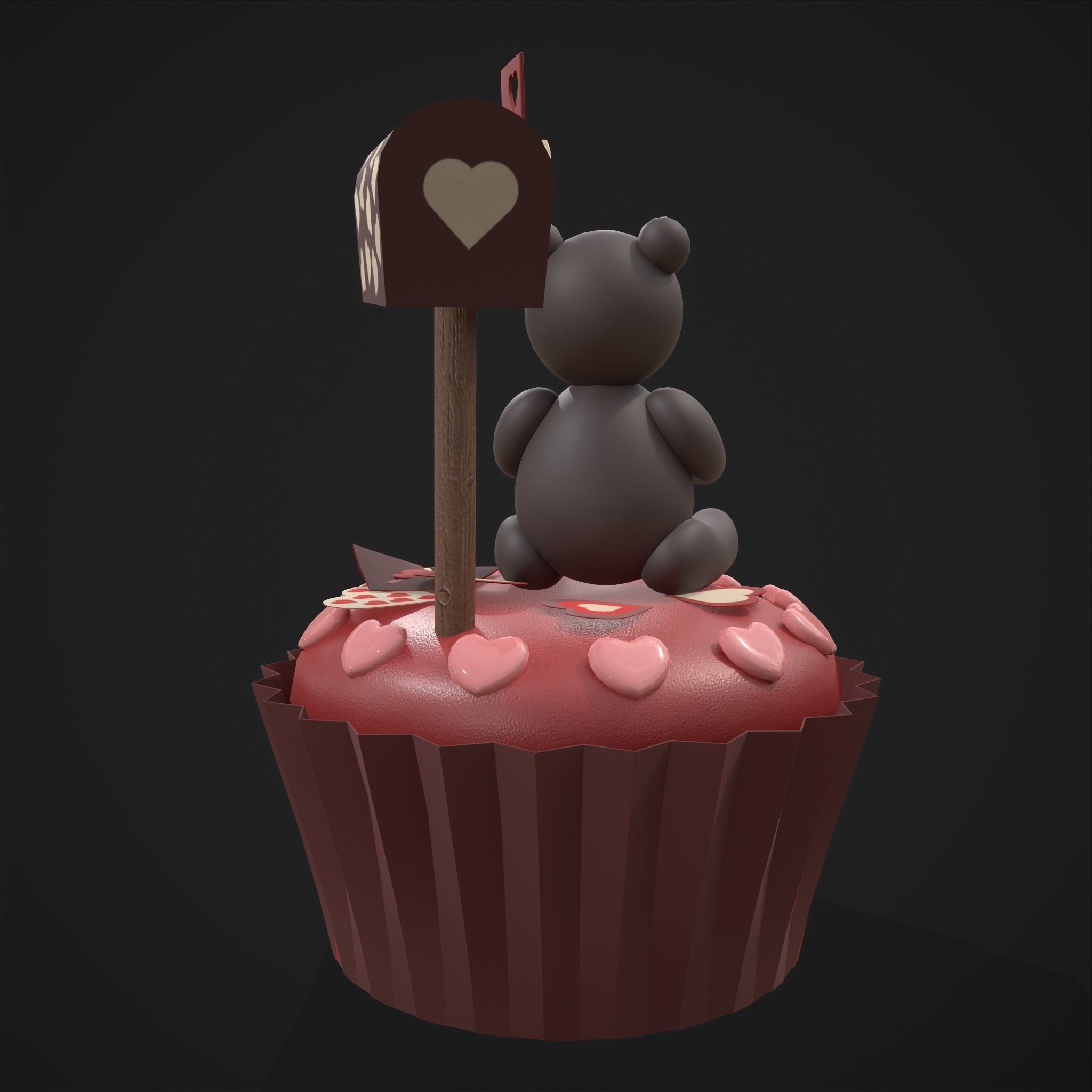 Valentines Bear Cupcake Low-poly 3D model_12