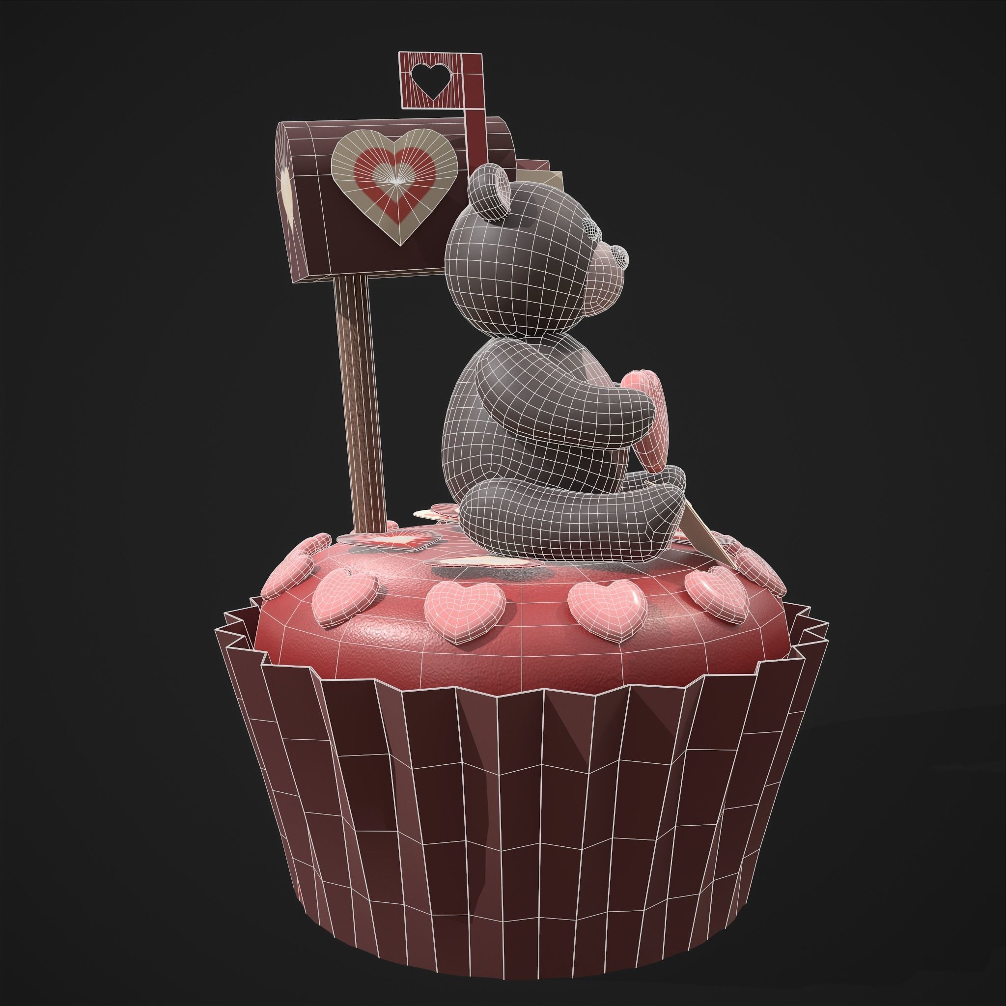 Valentines Bear Cupcake Low-poly 3D model_11
