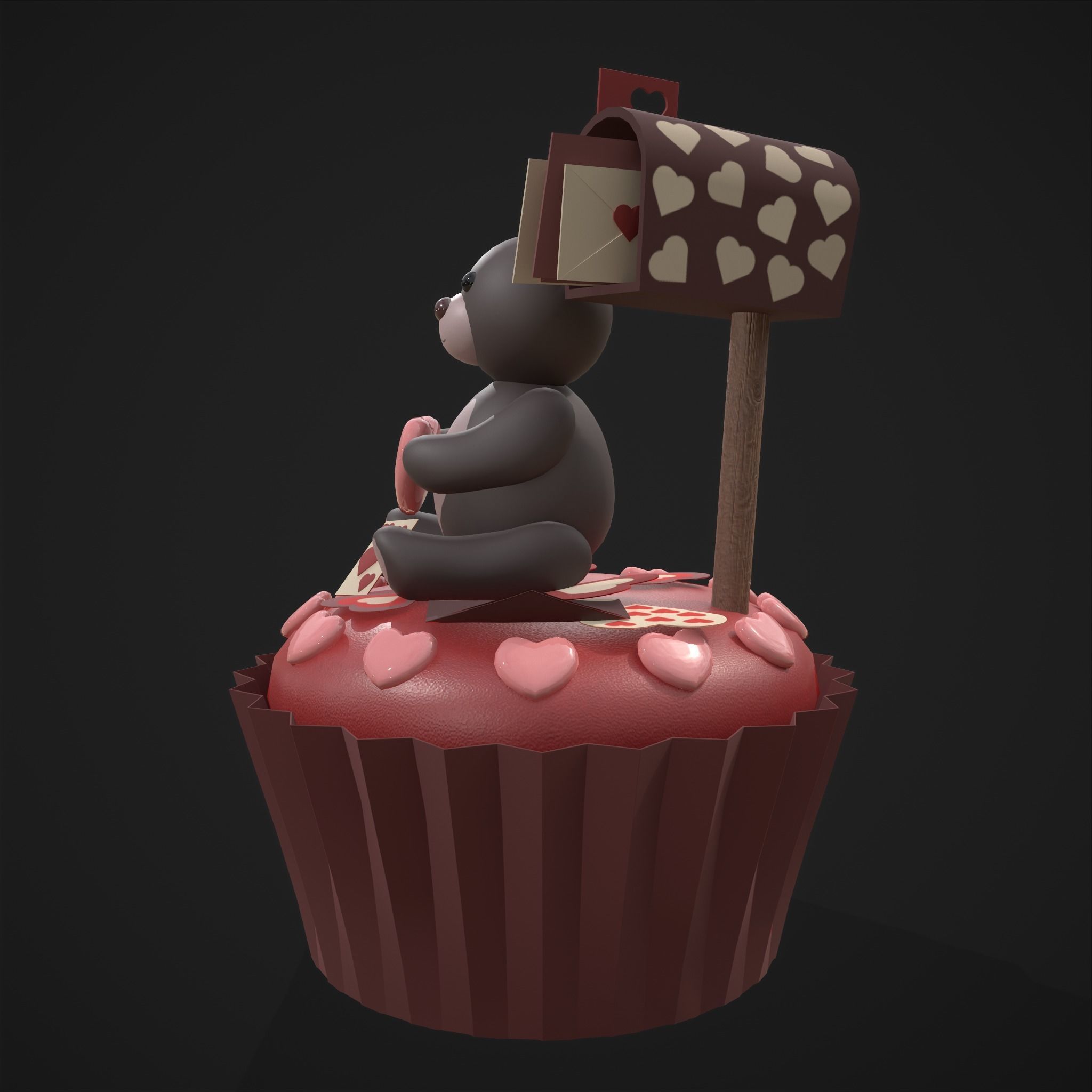 Valentines Bear Cupcake Low-poly 3D model_14