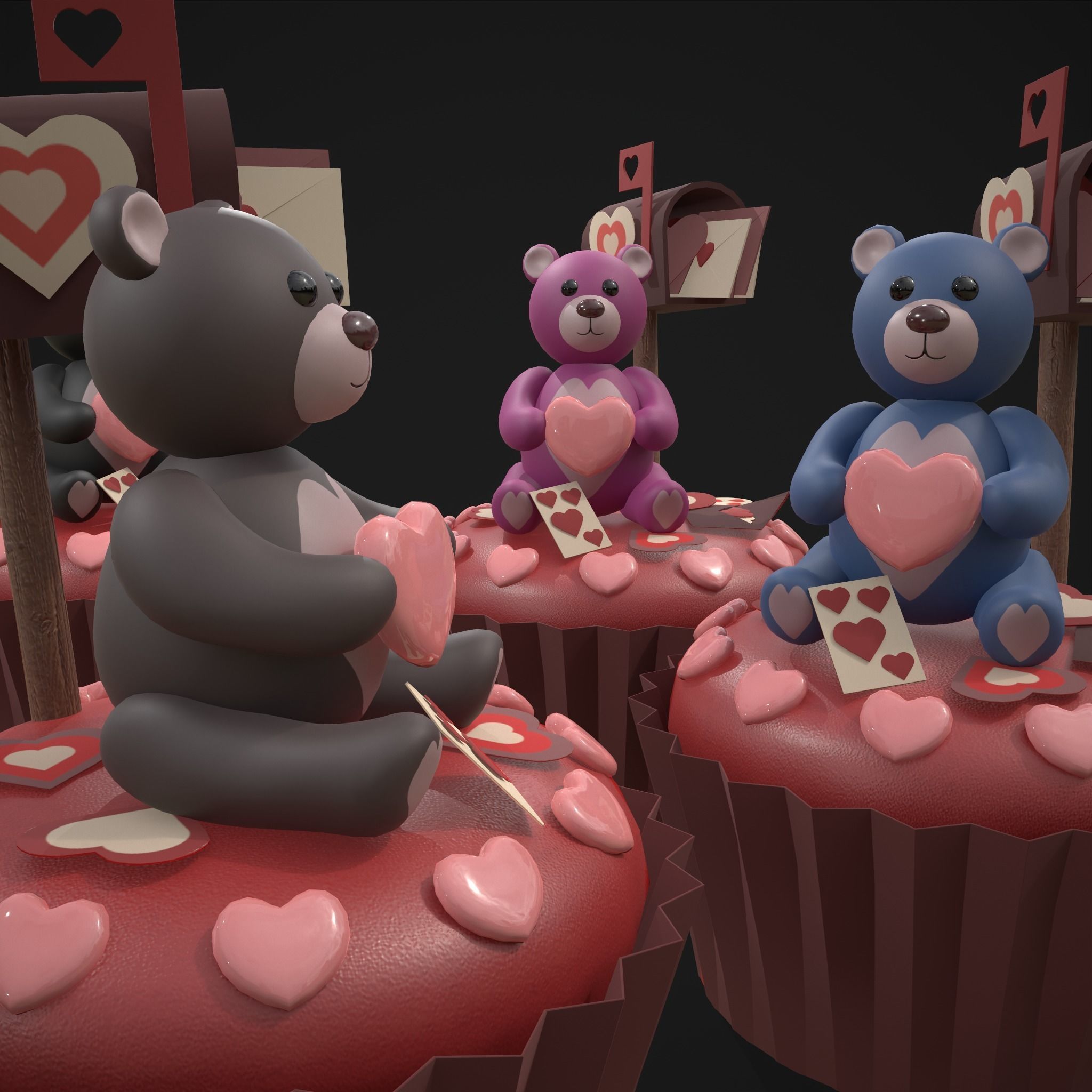Valentines Bear Cupcake Low-poly 3D model_39