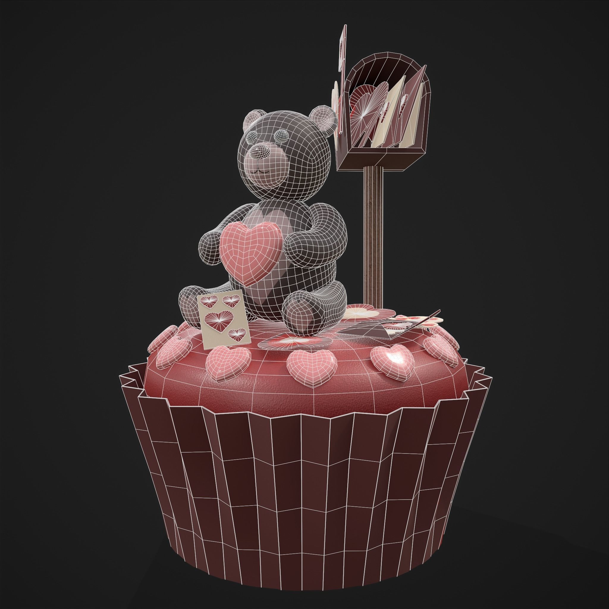 Valentines Bear Cupcake Low-poly 3D model_17