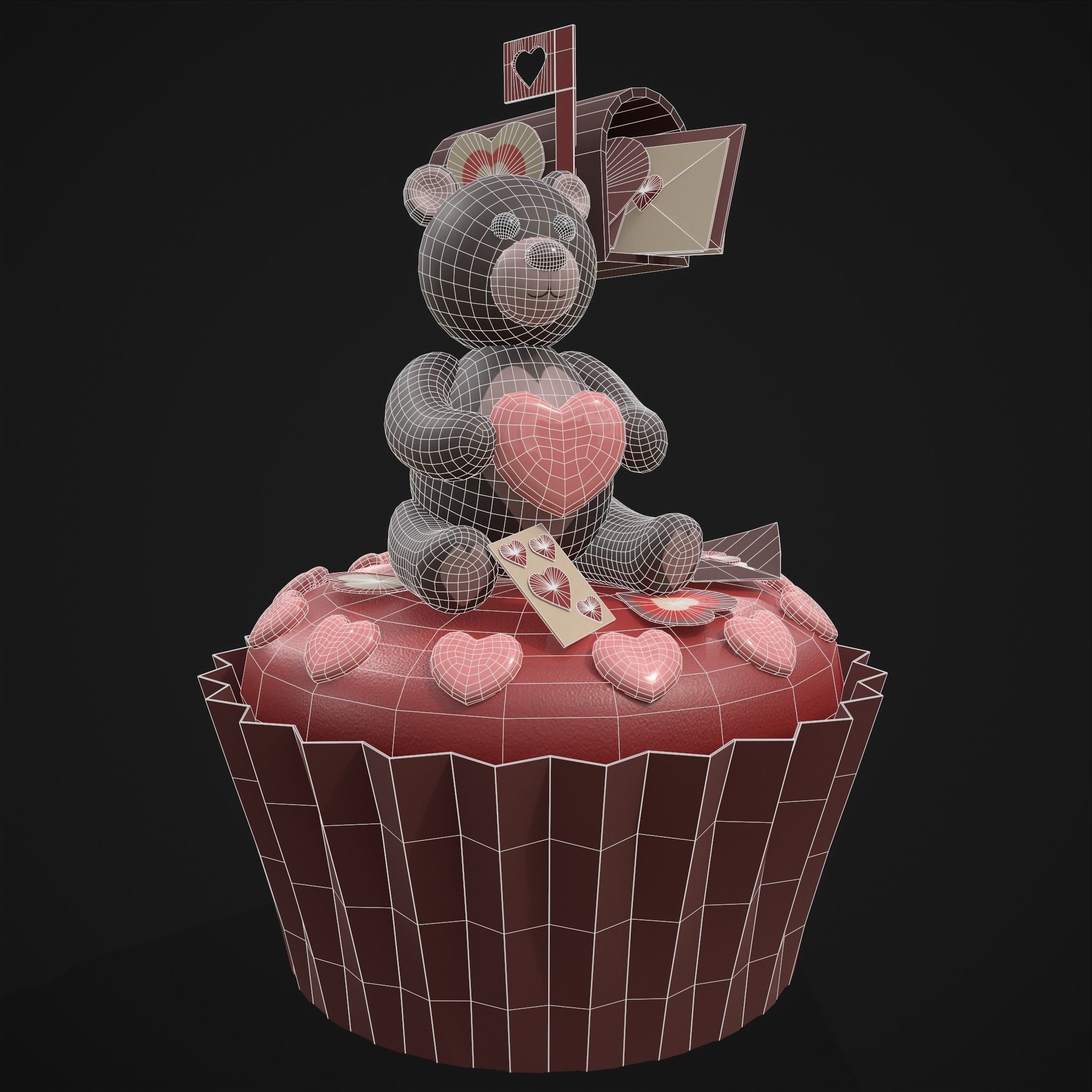 Valentines Bear Cupcake Low-poly 3D model_5