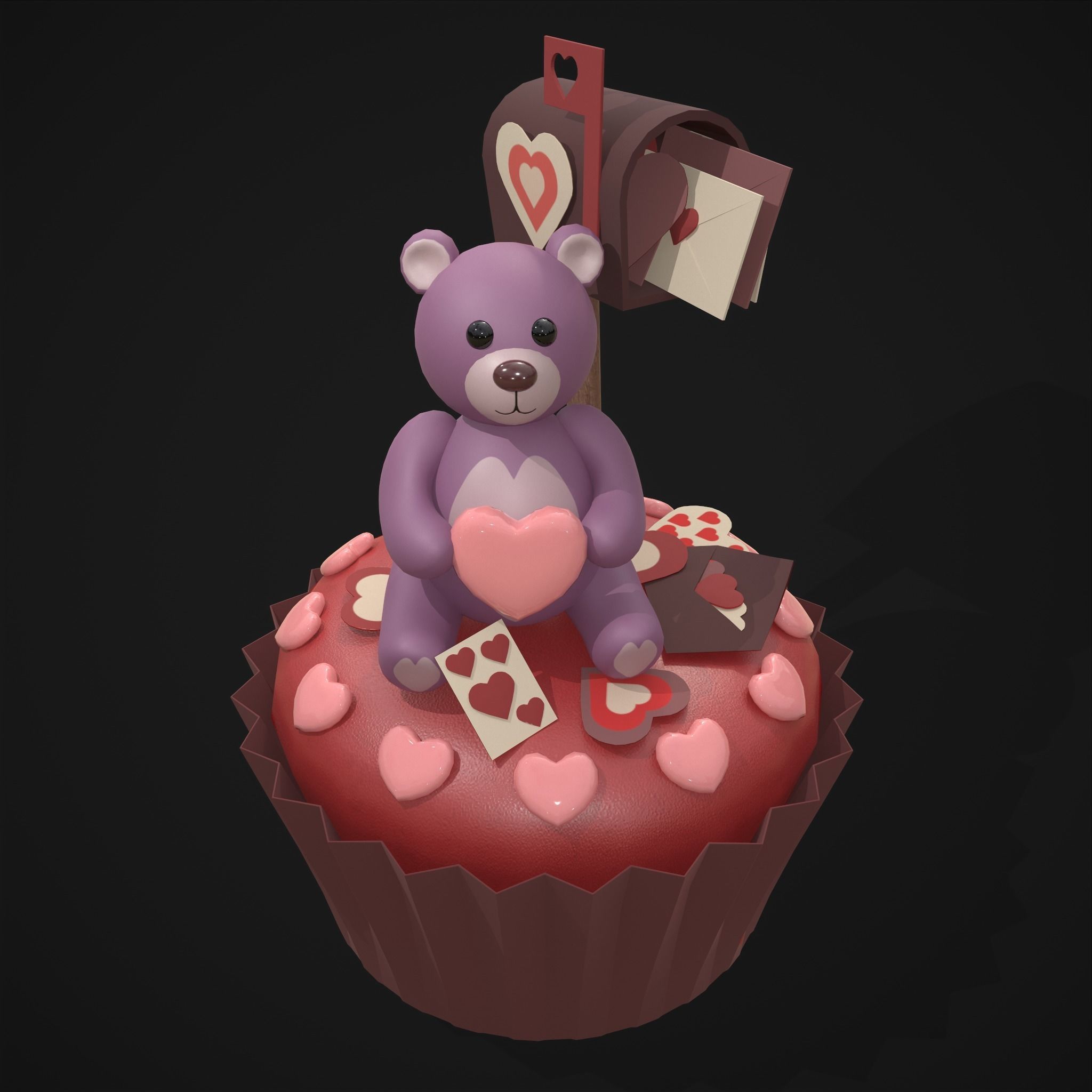Valentines Bear Cupcake Low-poly 3D model_41