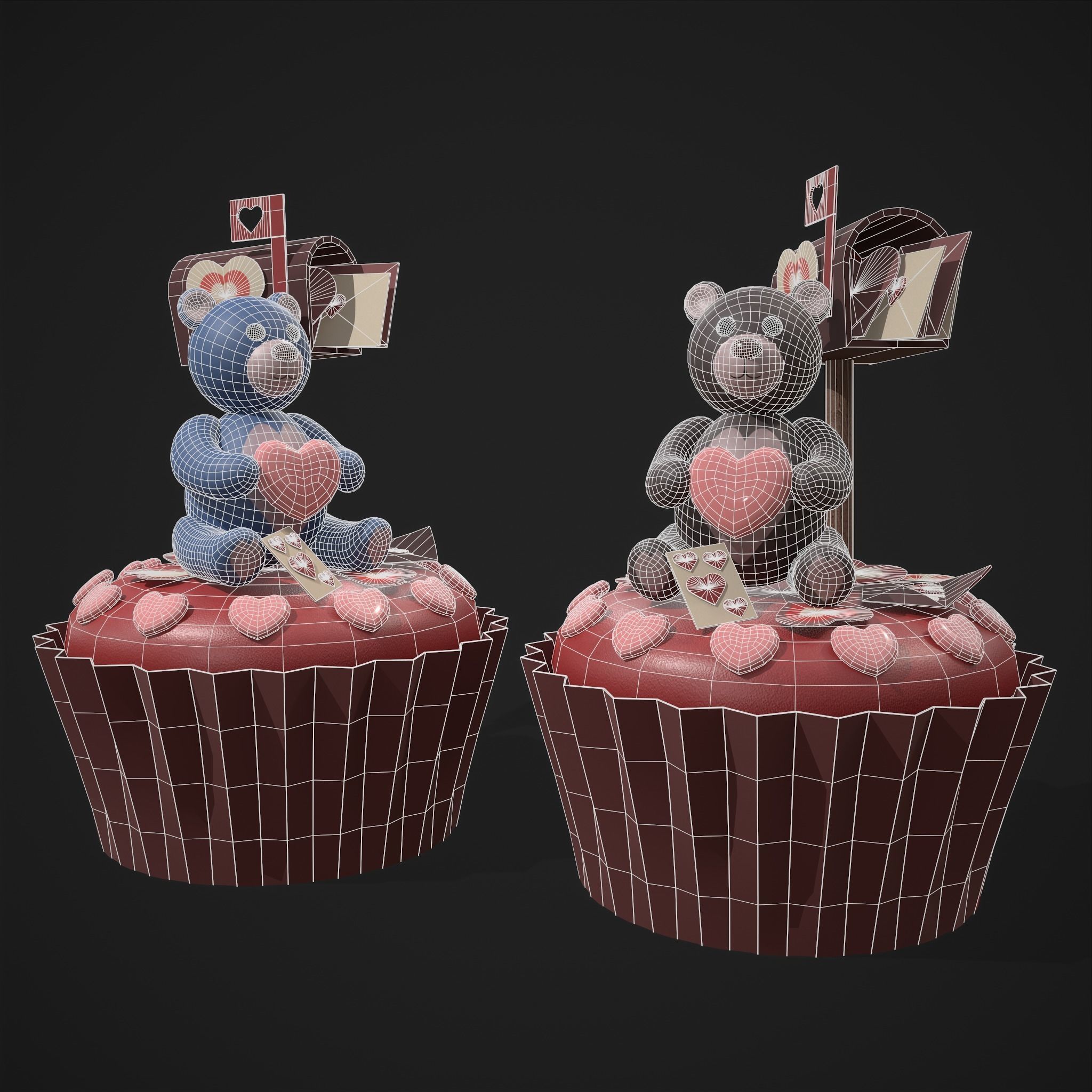 Valentines Bear Cupcake Low-poly 3D model_7