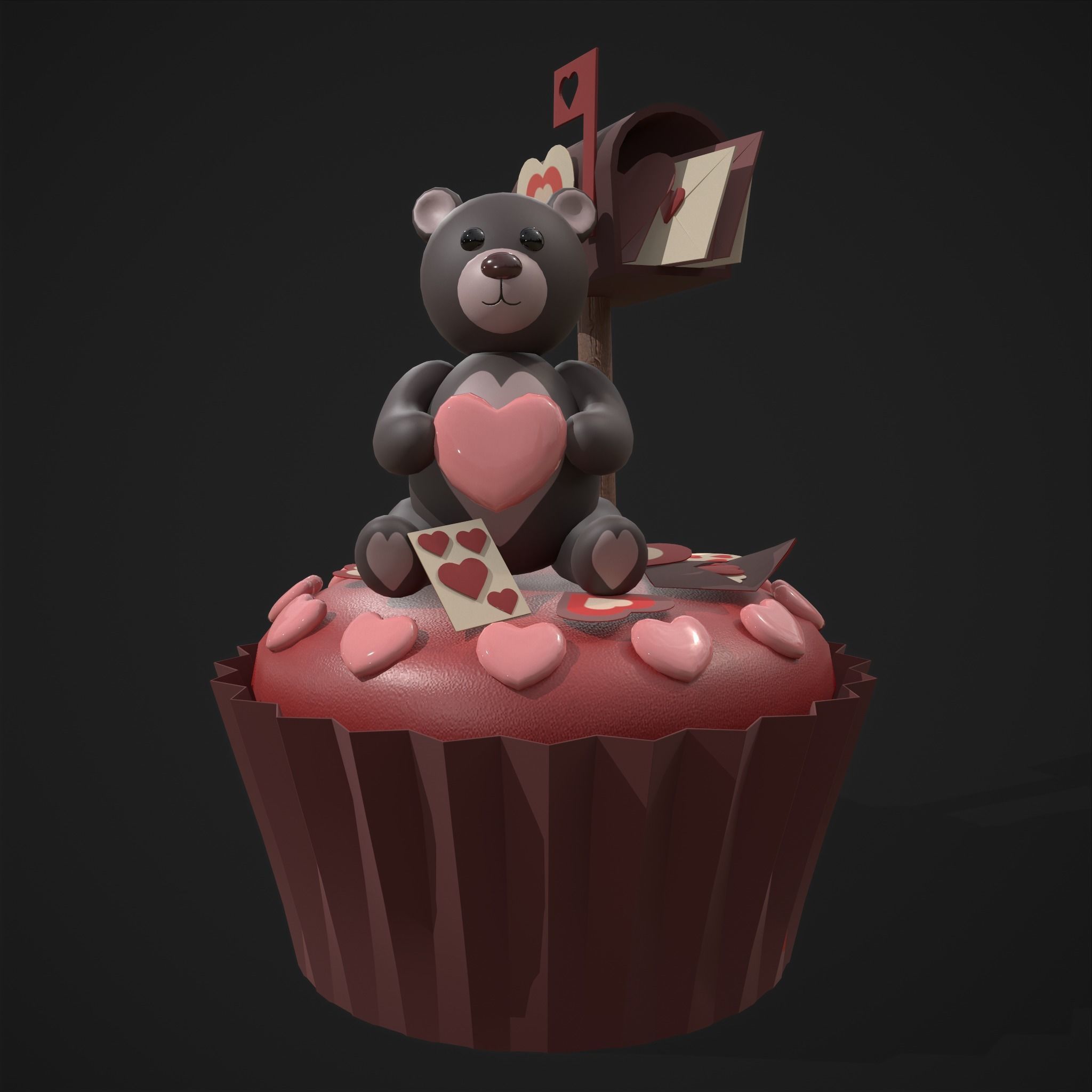 Valentines Bear Cupcake Low-poly 3D model_8