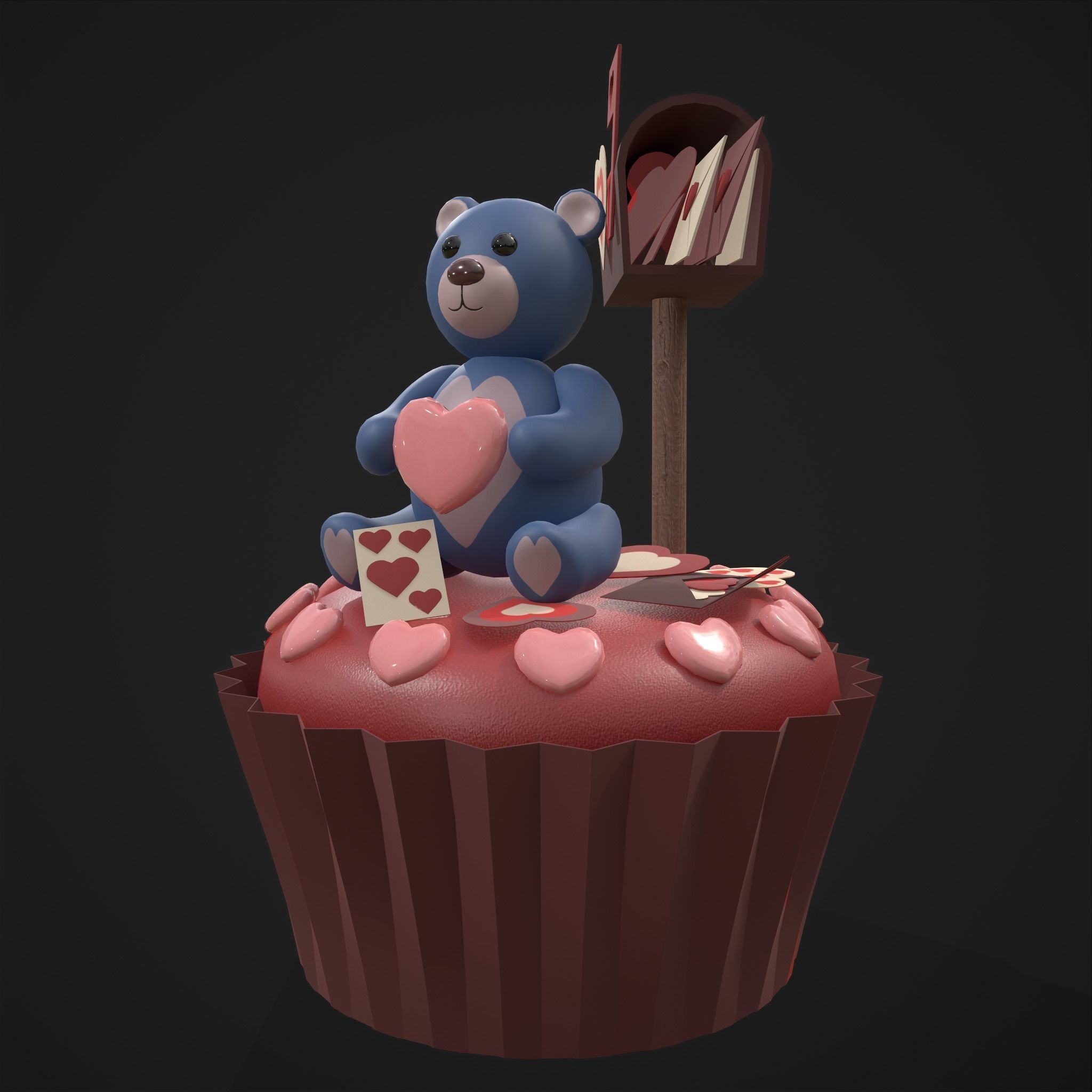 Valentines Bear Cupcake Low-poly 3D model_18