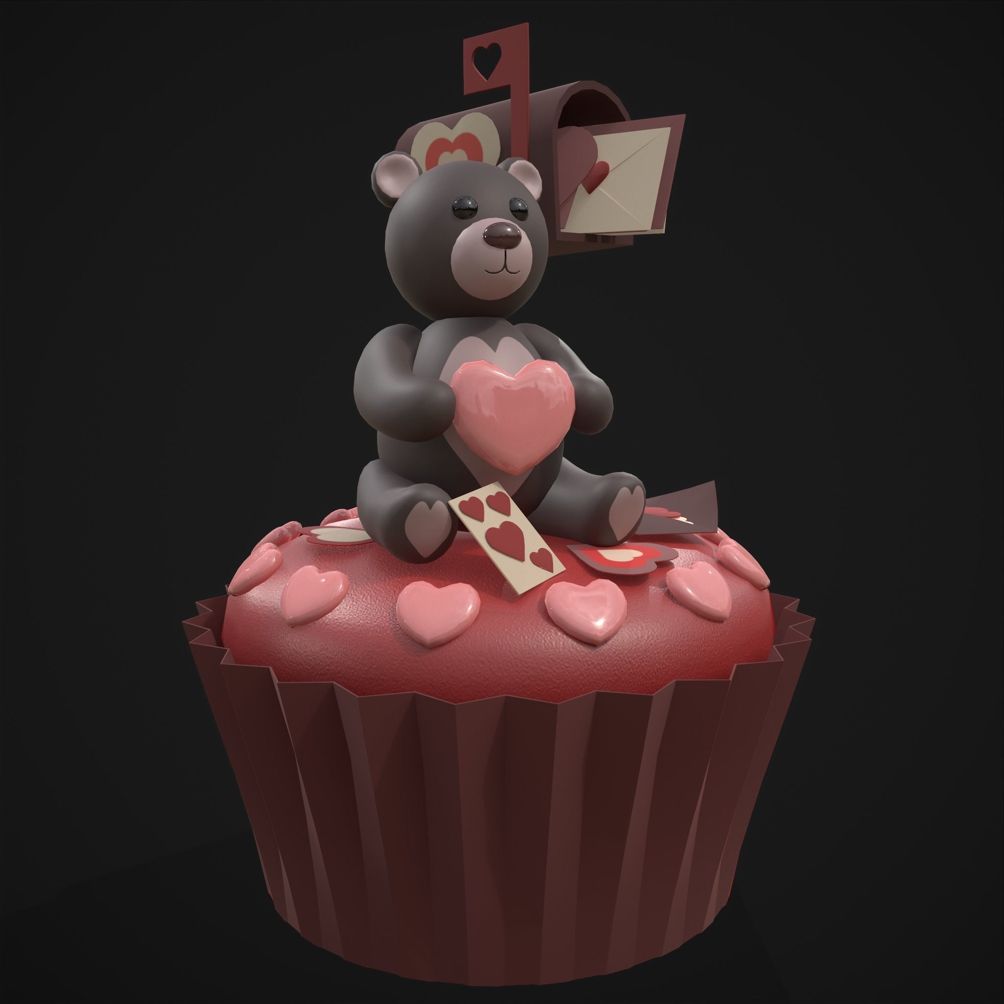 Valentines Bear Cupcake Low-poly 3D model_4