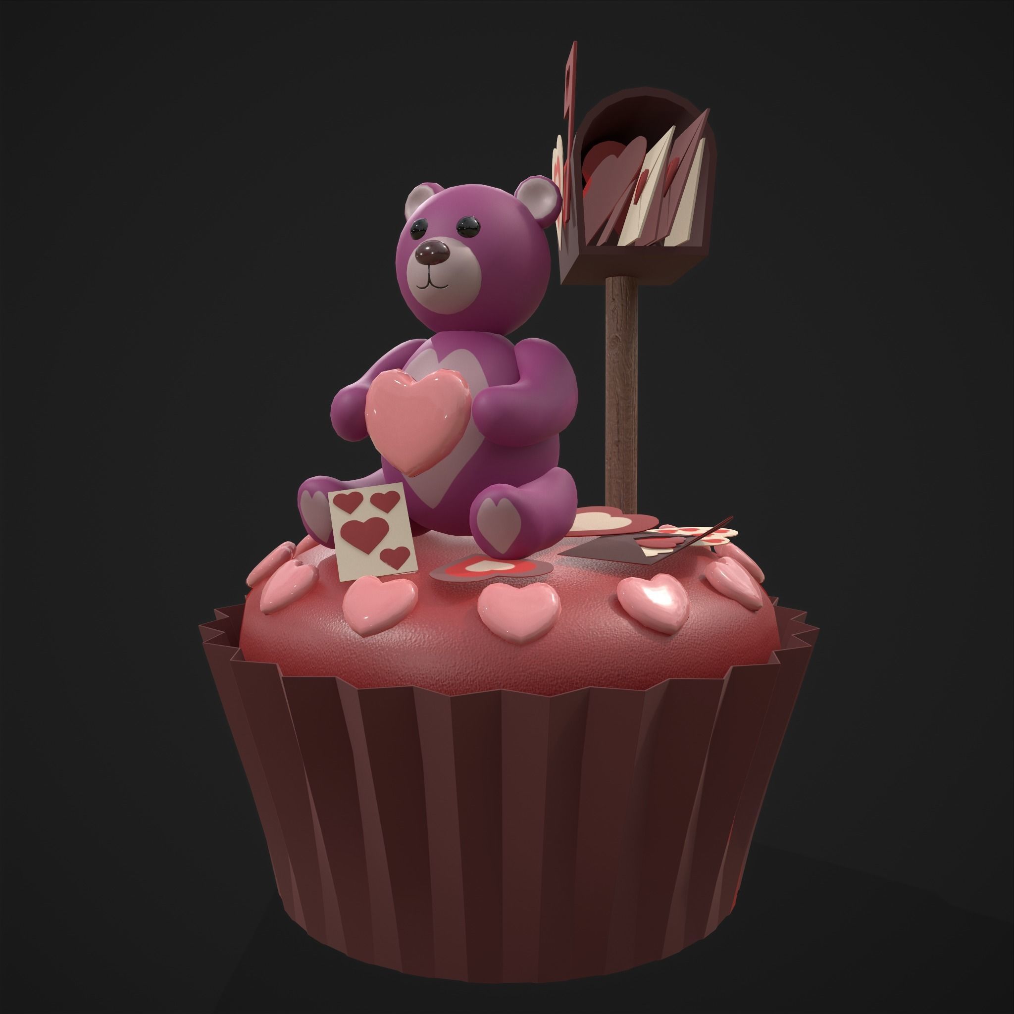 Valentines Bear Cupcake Low-poly 3D model_19