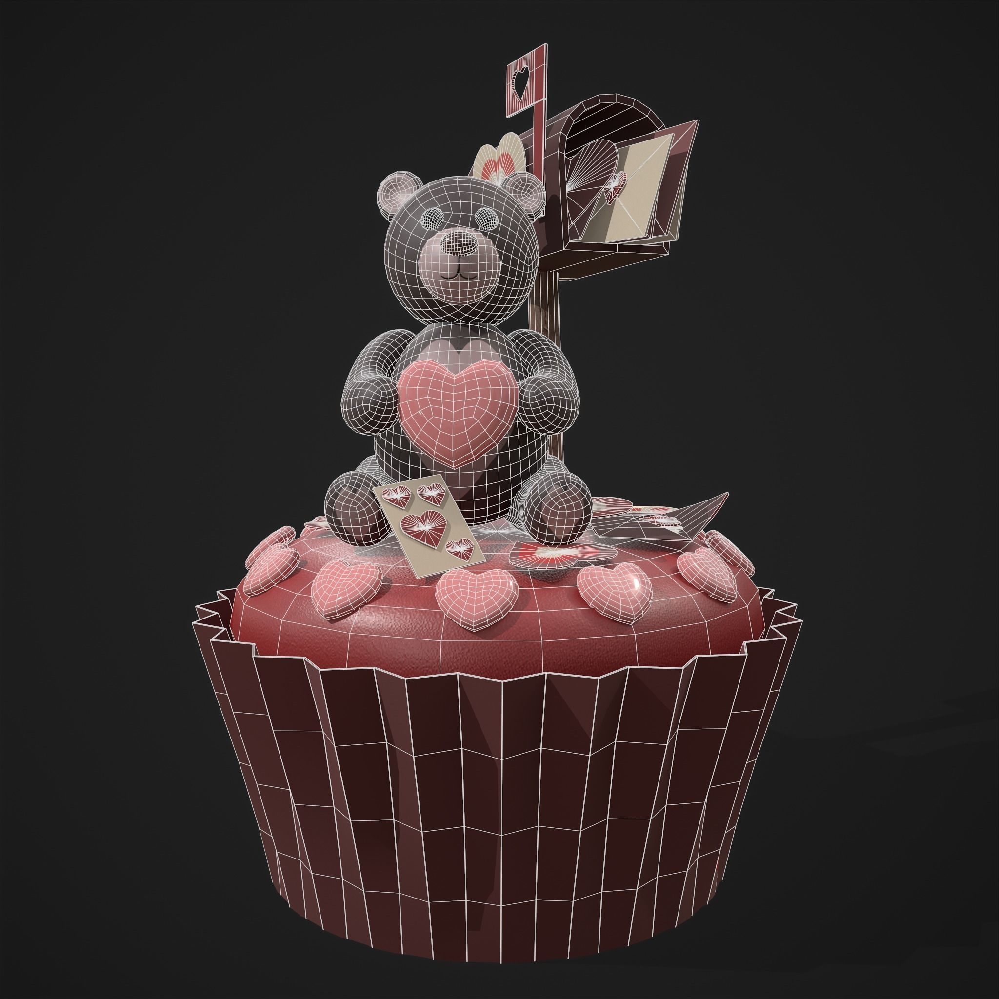 Valentines Bear Cupcake Low-poly 3D model_9