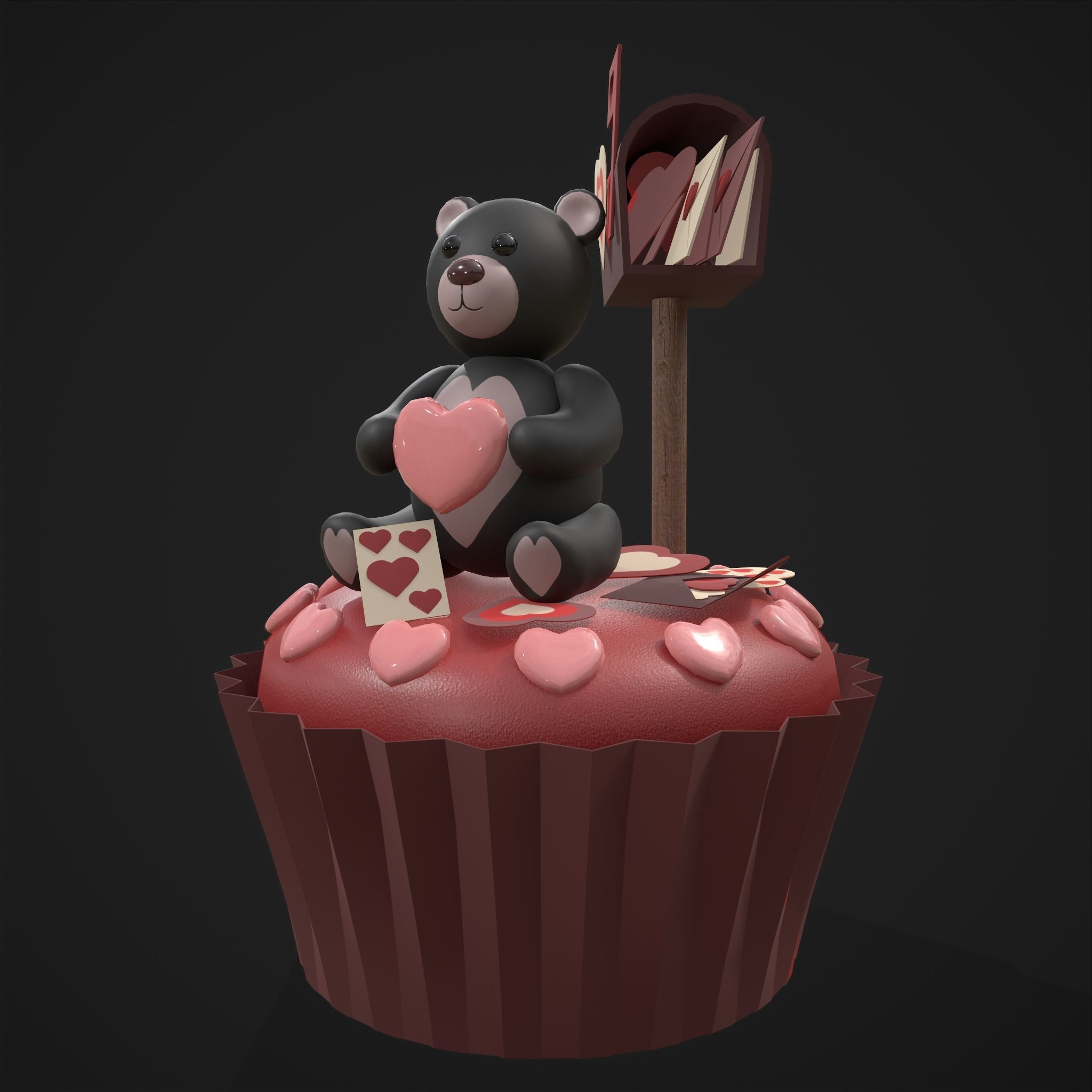Valentines Bear Cupcake Low-poly 3D model_20