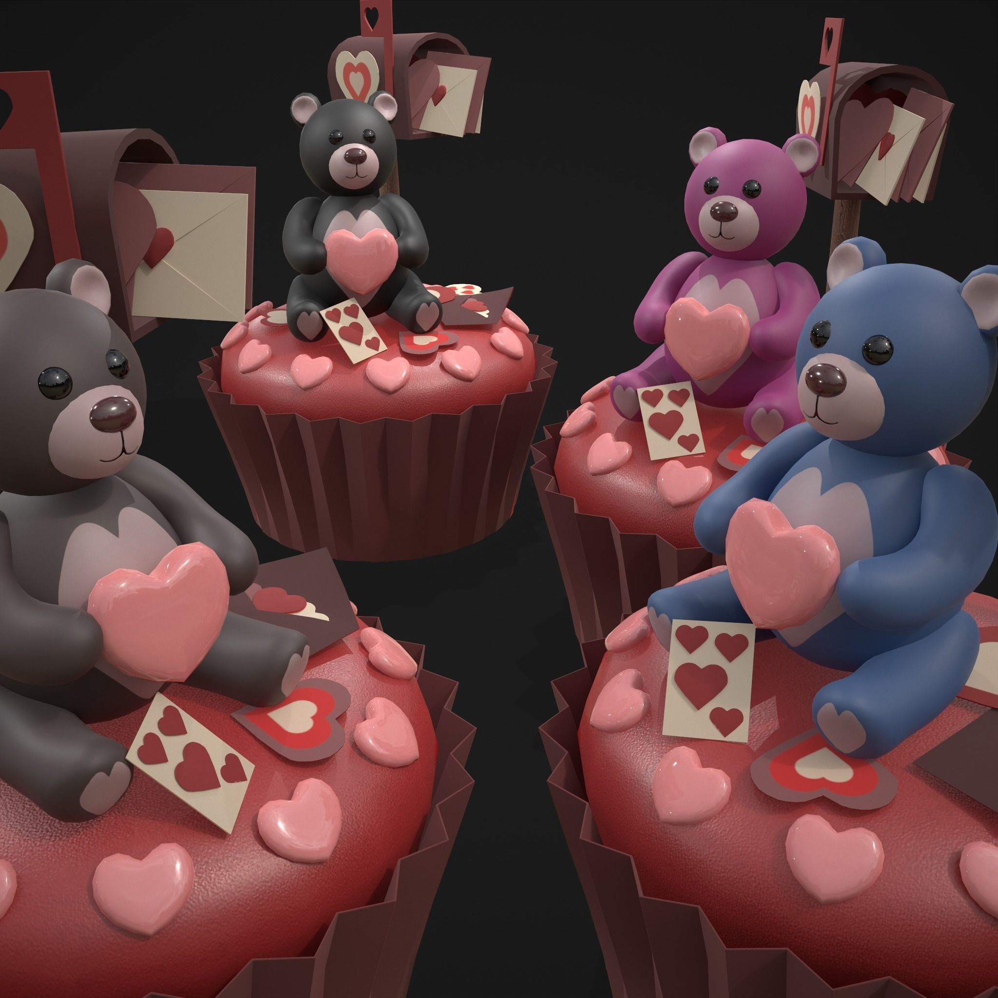 Valentines Bear Cupcake Low-poly 3D model_38