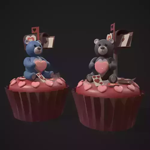 Valentines Bear Cupcake Low-poly 3D model