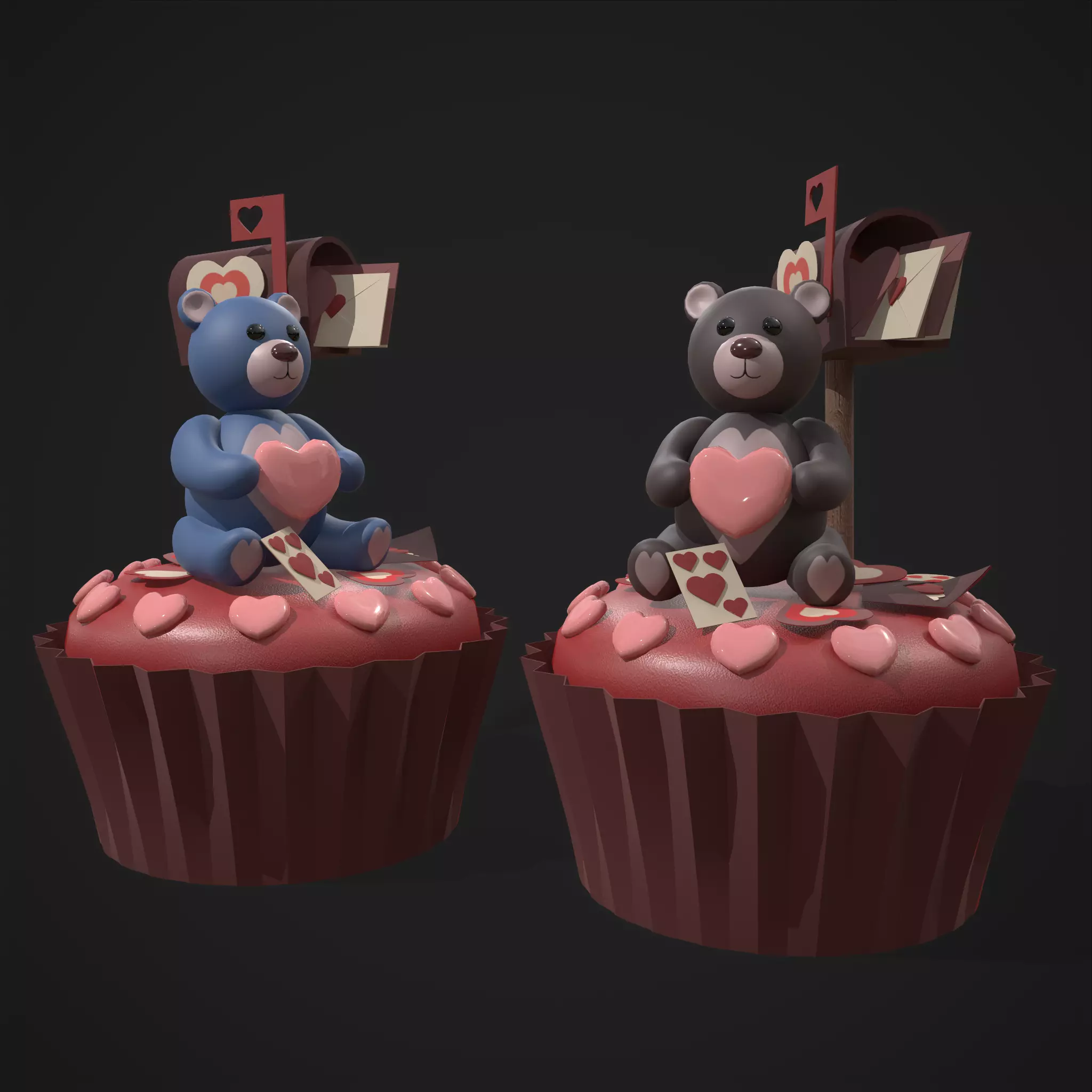 Valentines Bear Cupcake Low-poly 3D model_0