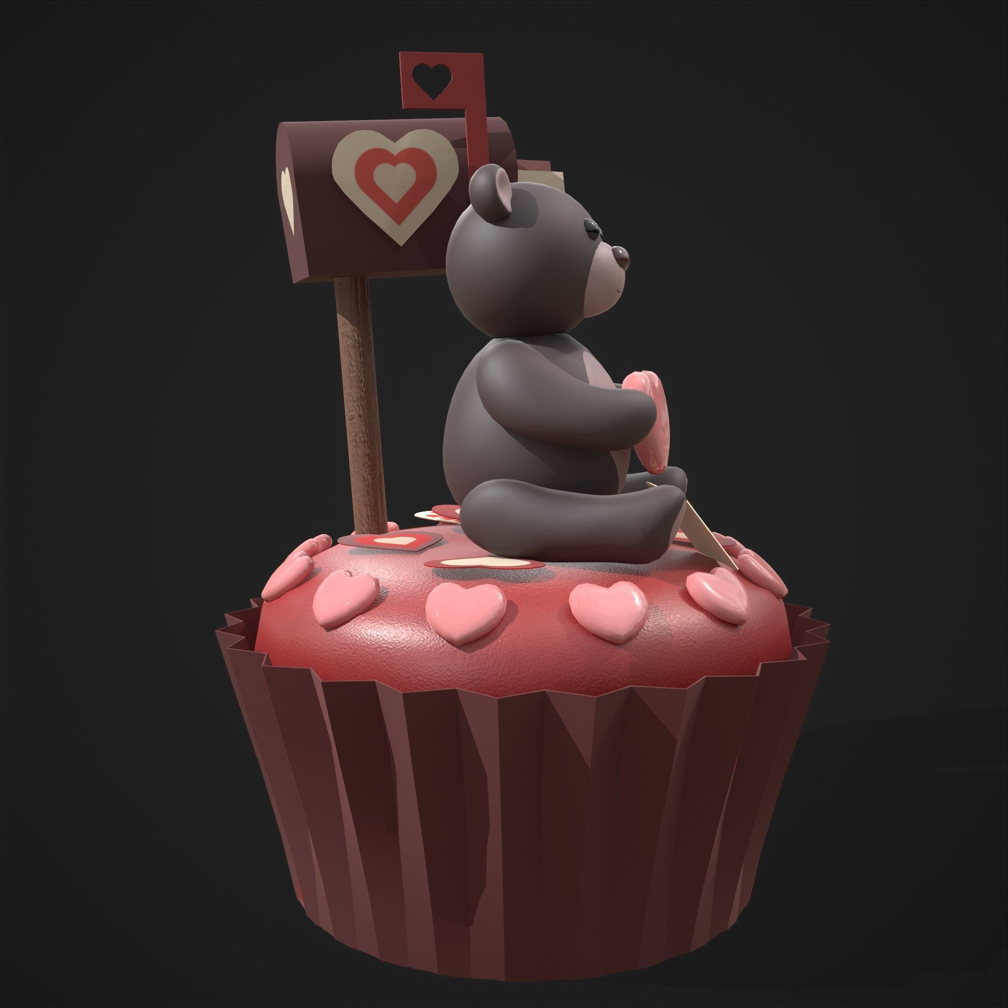 Valentines Bear Cupcake Low-poly 3D model_10