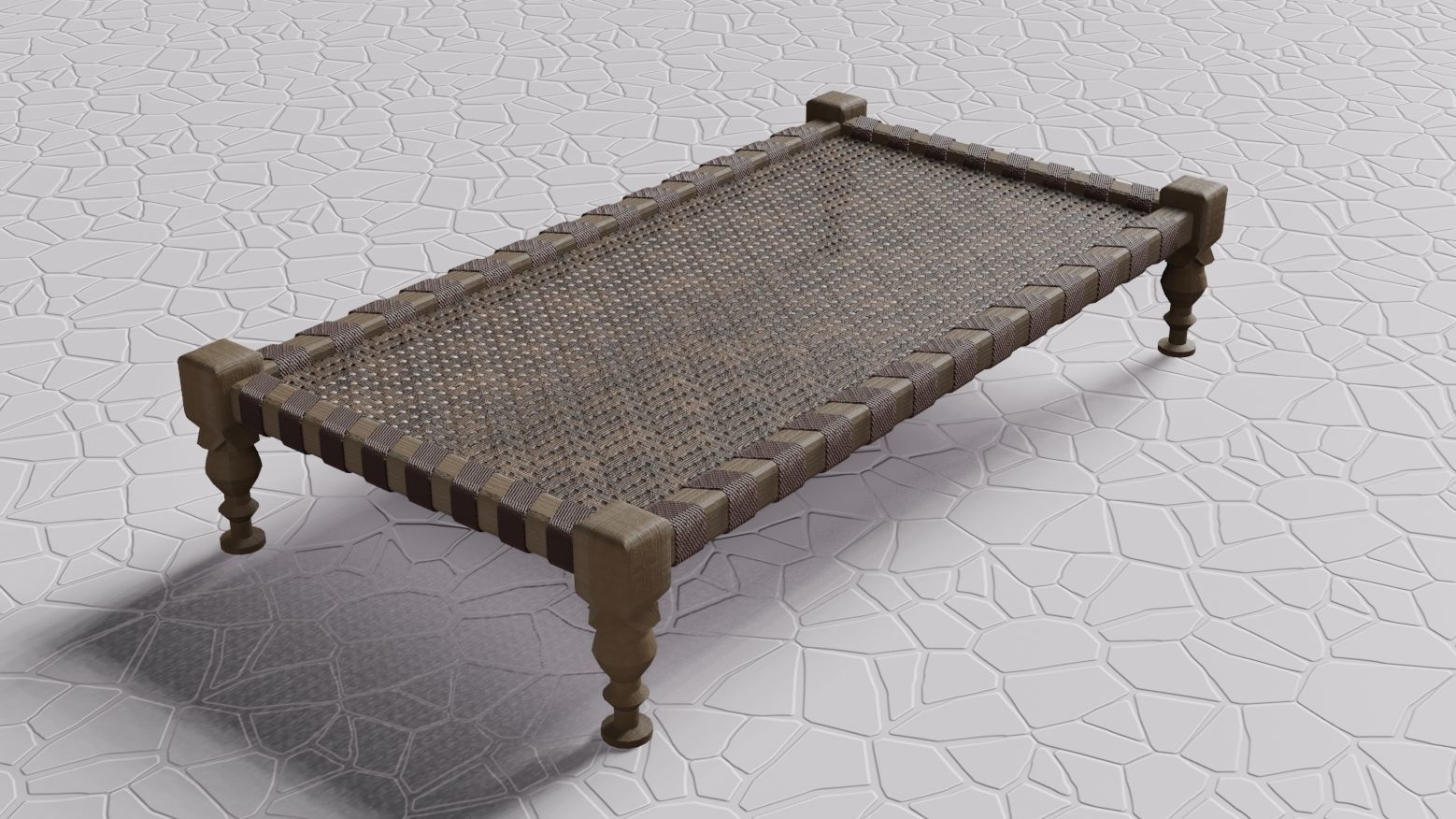 Treditional bed chaarpayi Low-poly 3D model_2