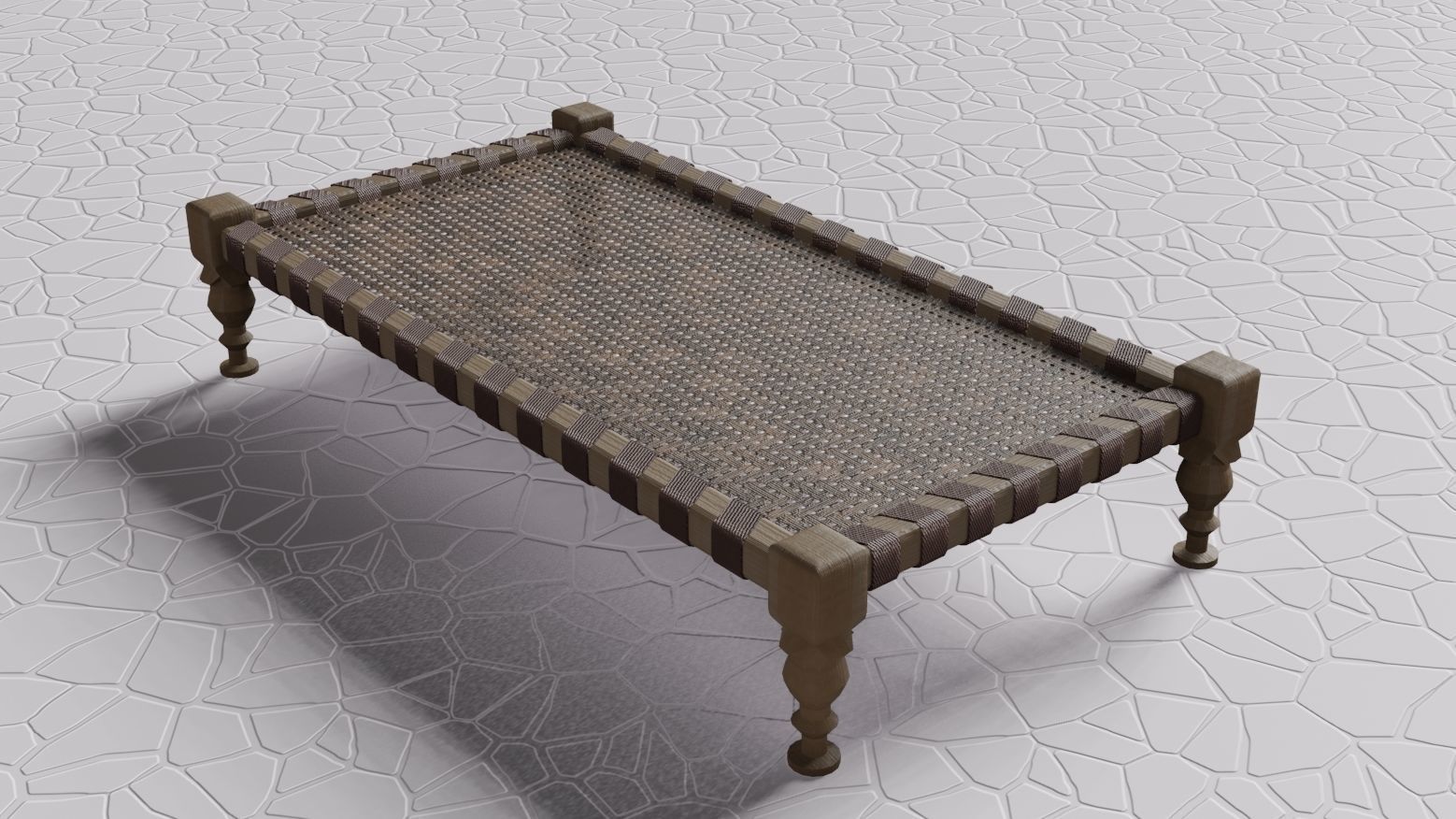 Treditional bed chaarpayi Low-poly 3D model_1