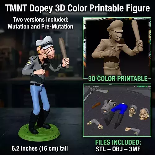 TMNT Dopey 3D Color Printable Figure  1987