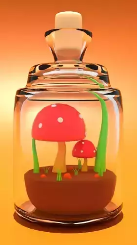 Mushroom Plantation Scene in a Glass Bottle Blender 3D Cycles X