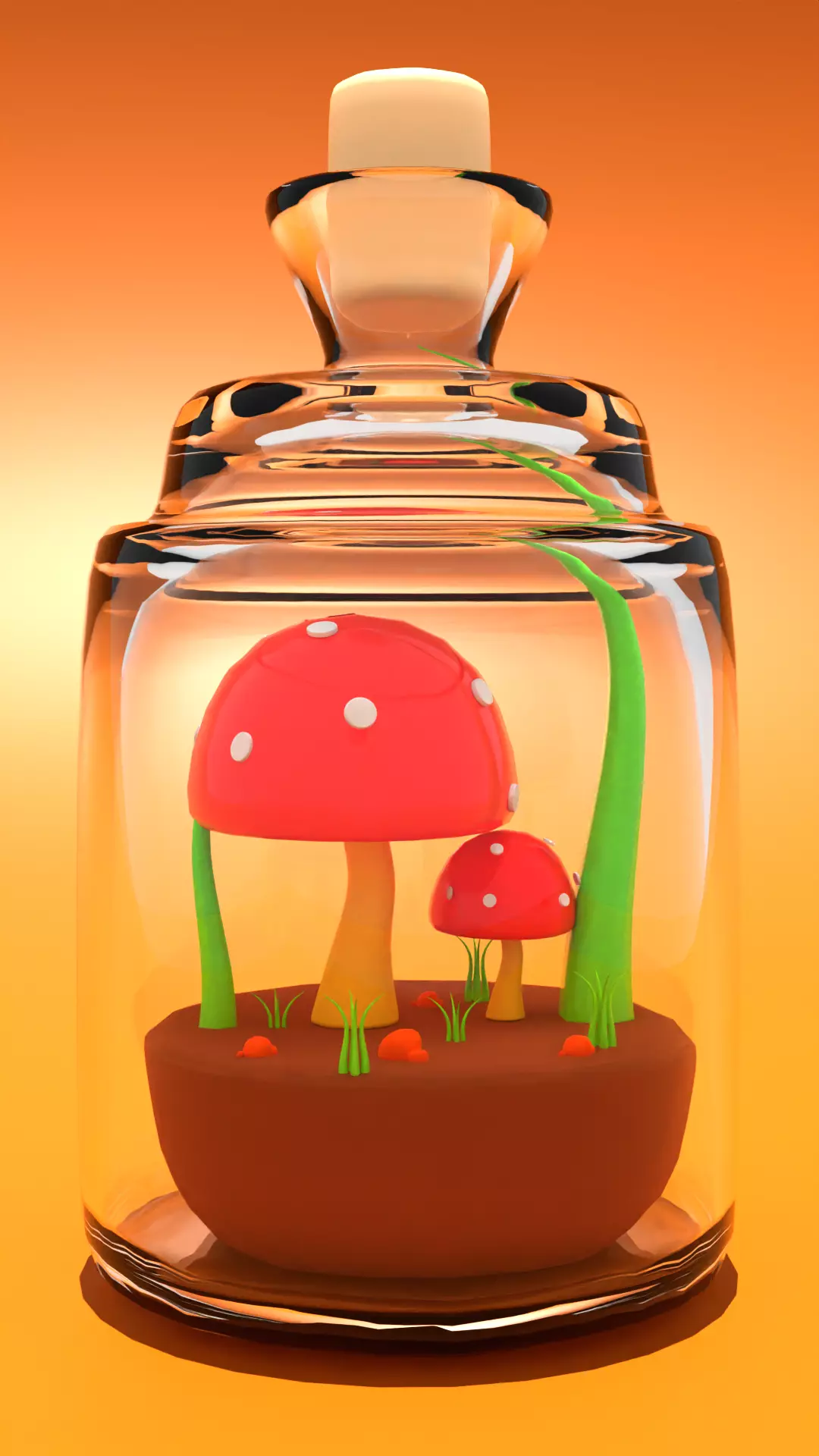 Mushroom Plantation Scene in a Glass Bottle Blender 3D Cycles X Free low-poly 3D model