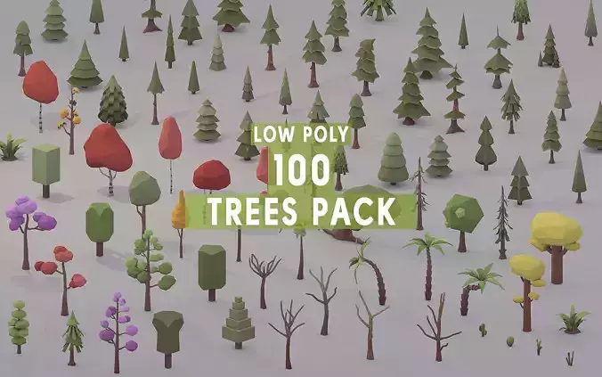 3D Low Poly 100 Trees Low-poly 3D model