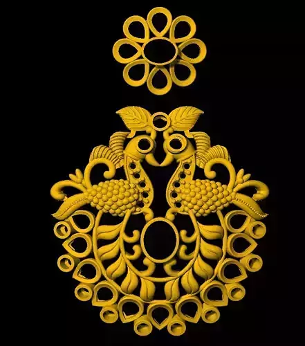 Earring ornate gold pendant