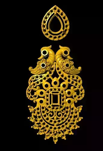 Earring ornate gold pendant