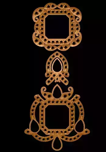 Earring three carved wooden frames