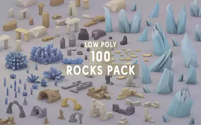 3D Low Poly 100 Rocks Low-poly 3D model