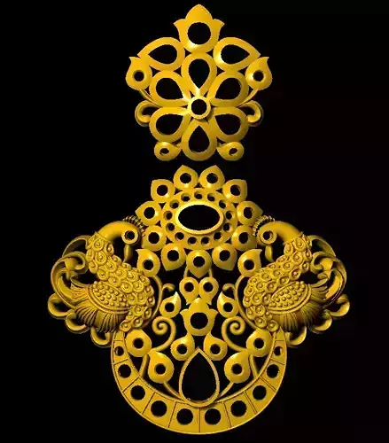 Earring ornate gold pendant