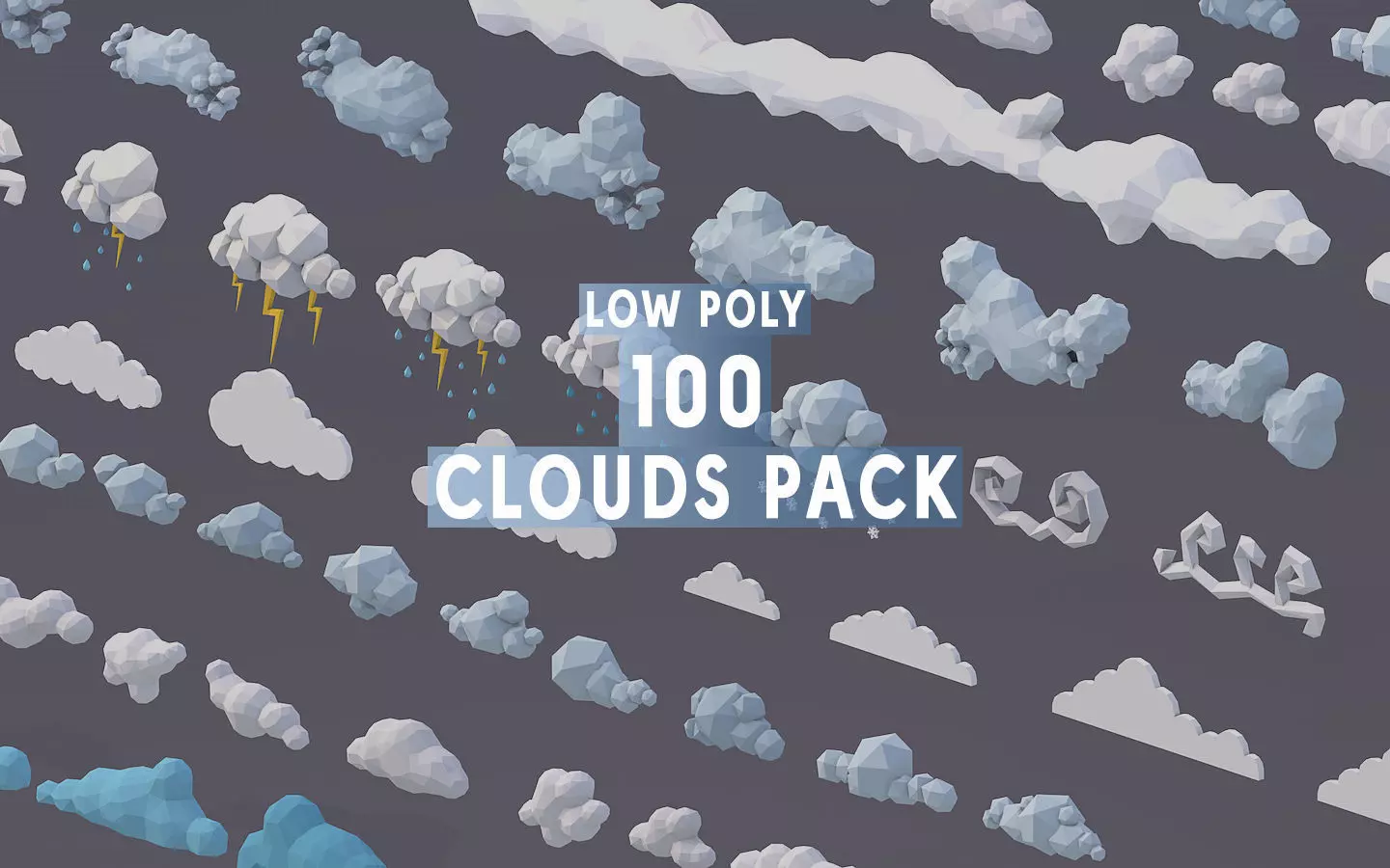 3D Low Poly 100 Clouds Low-poly 3D model_0