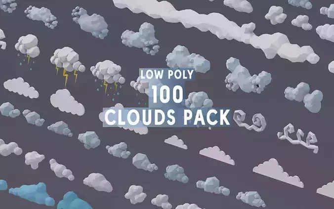 3D Low Poly 100 Clouds Low-poly 3D model