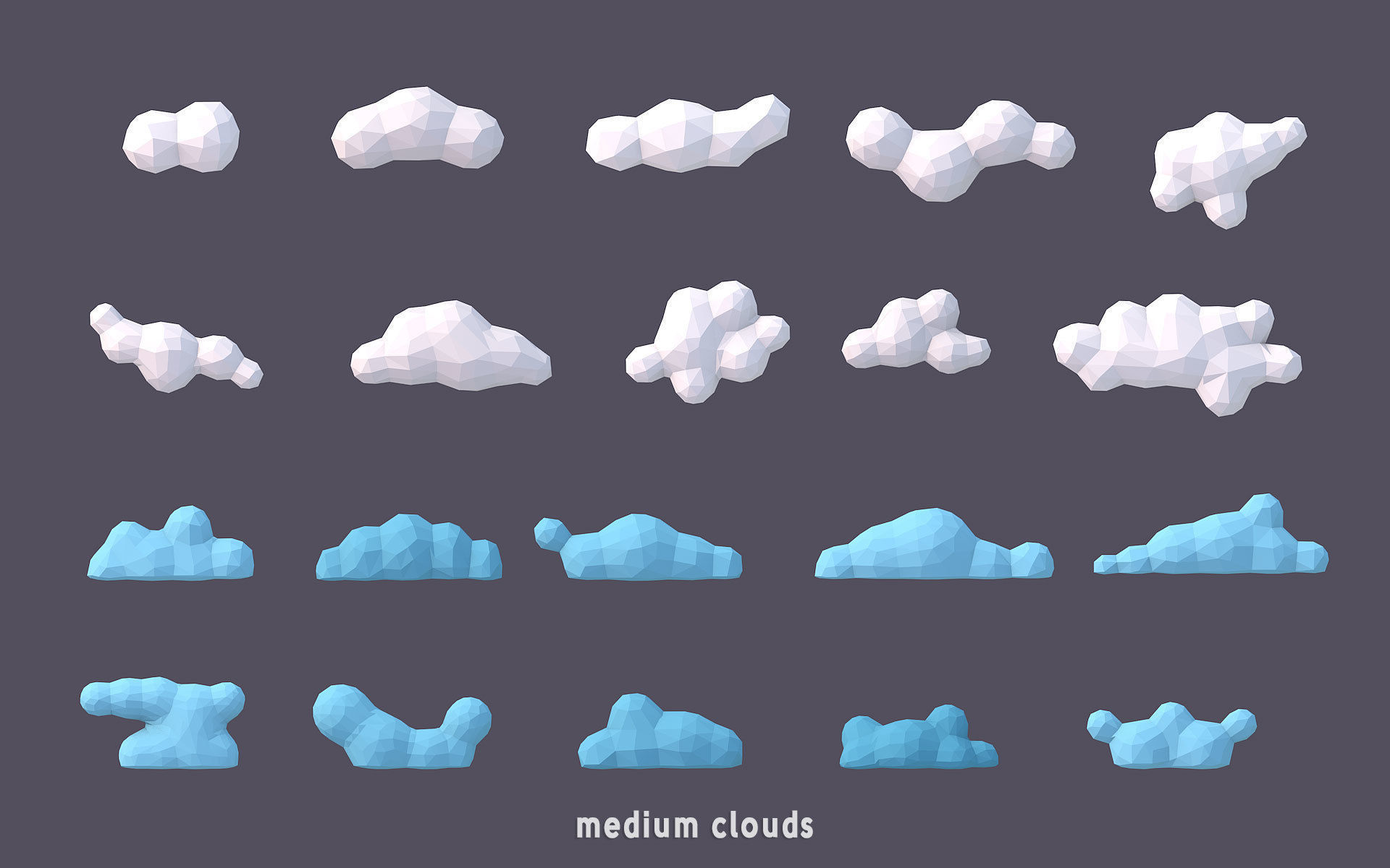 3D Low Poly 100 Clouds Low-poly 3D model_5