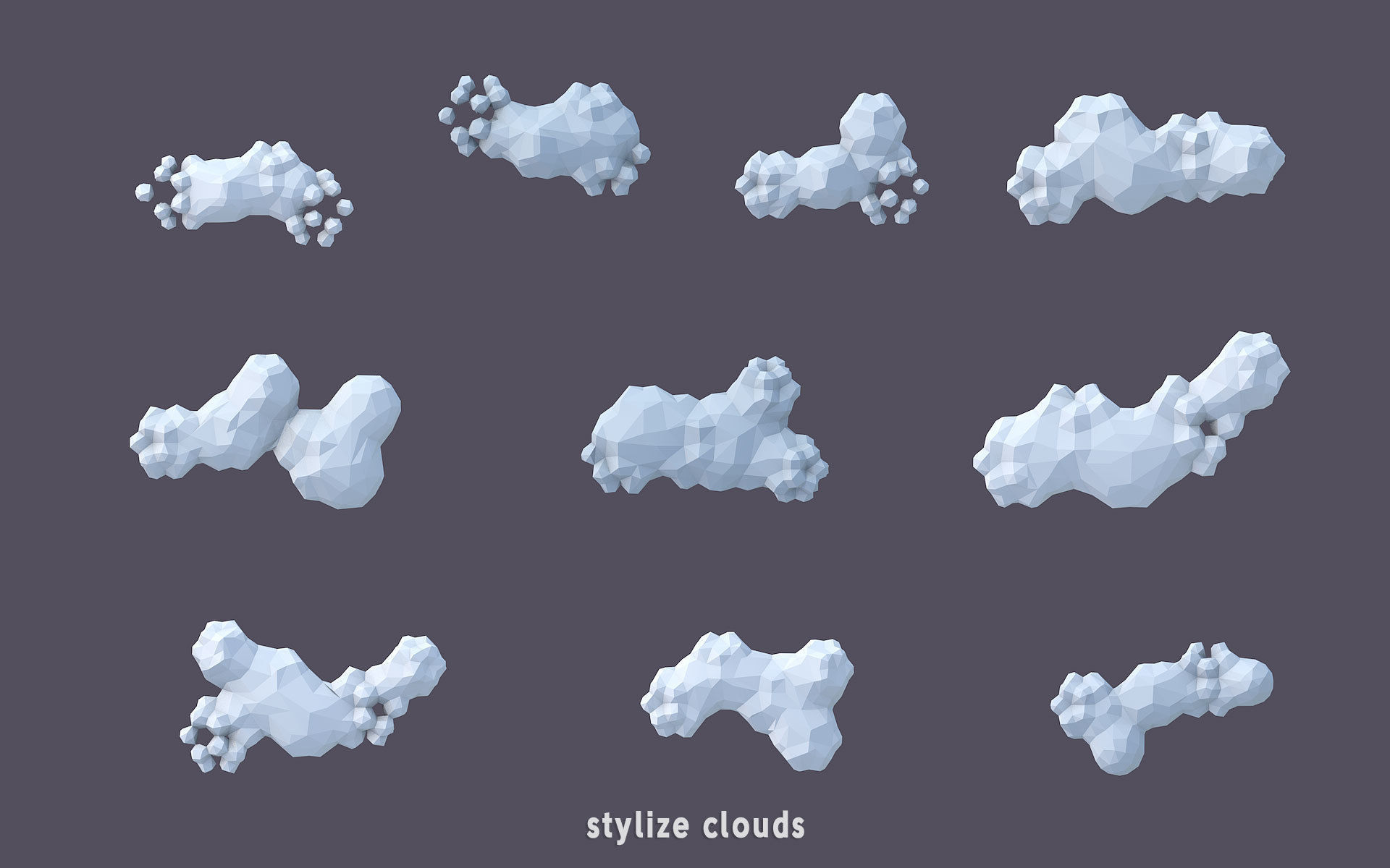 3D Low Poly 100 Clouds Low-poly 3D model_7