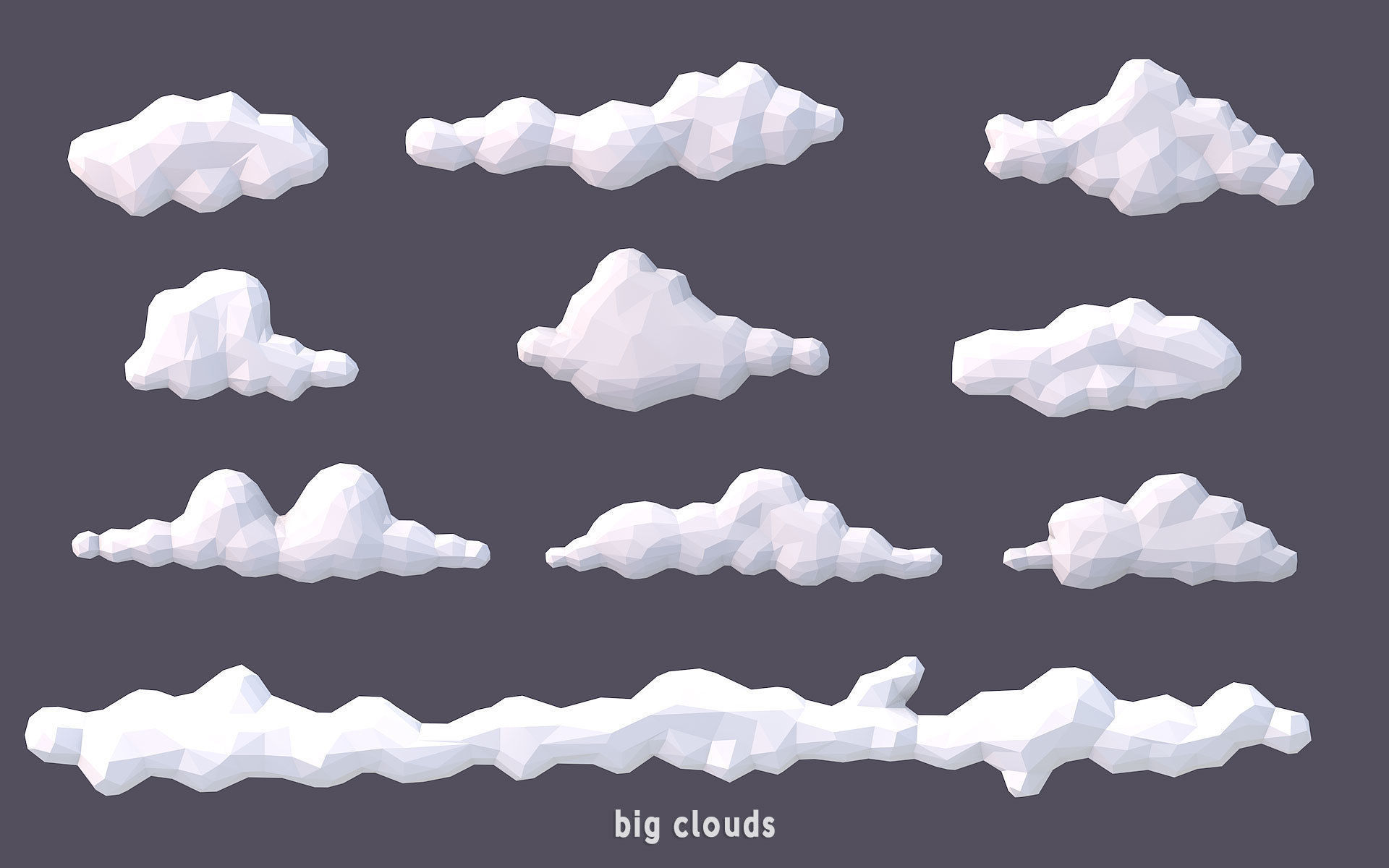 3D Low Poly 100 Clouds Low-poly 3D model_4