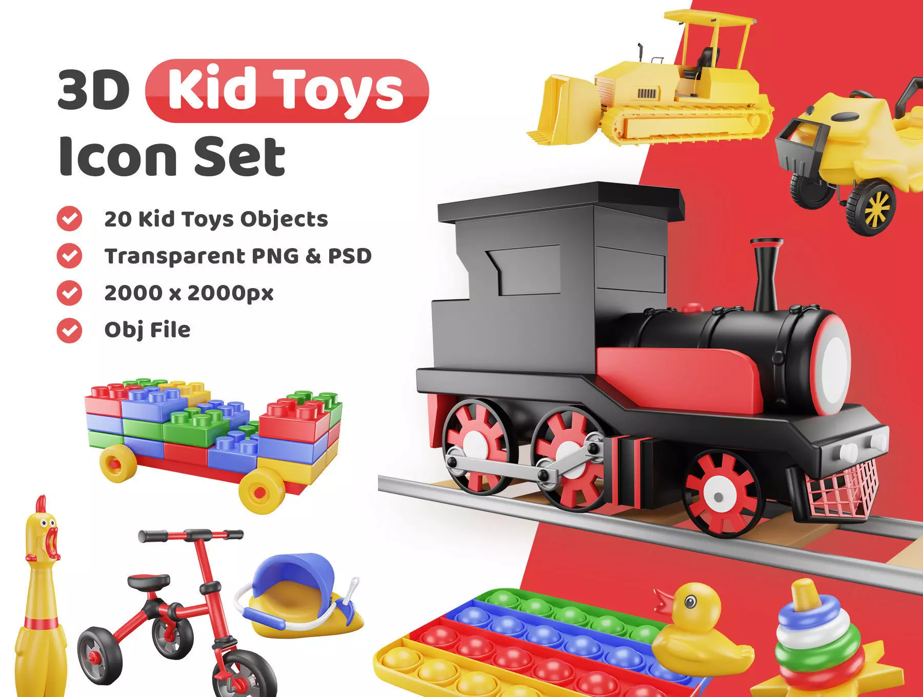 Kid Toys Icon Pack 3D Model Low-poly 3D model_0