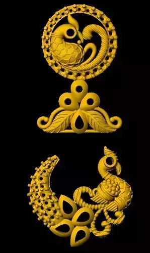 Earring peacock ornaments in form of bird