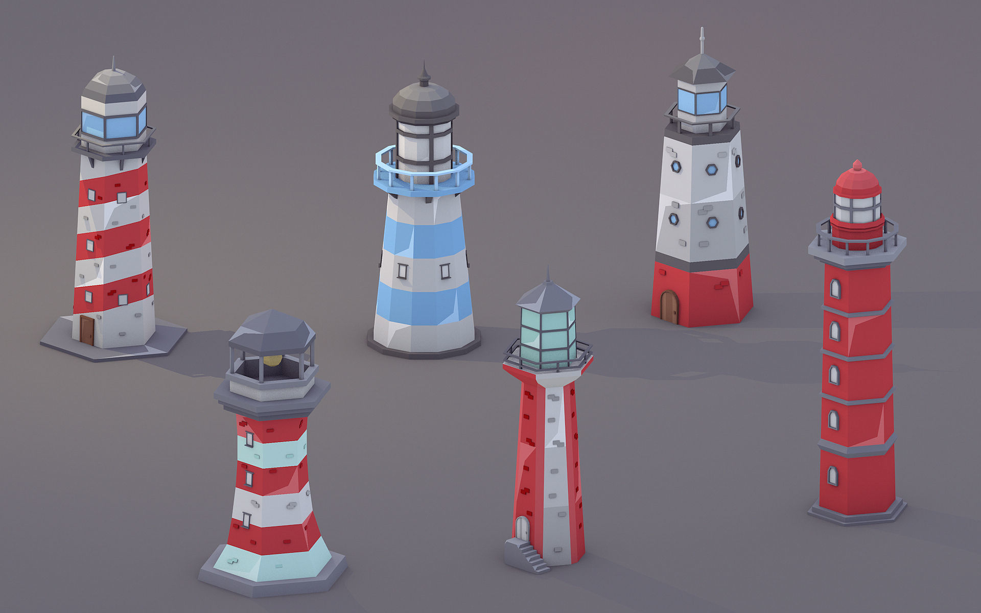 Low Poly Lighthouses Pack Low-poly 3D model_5