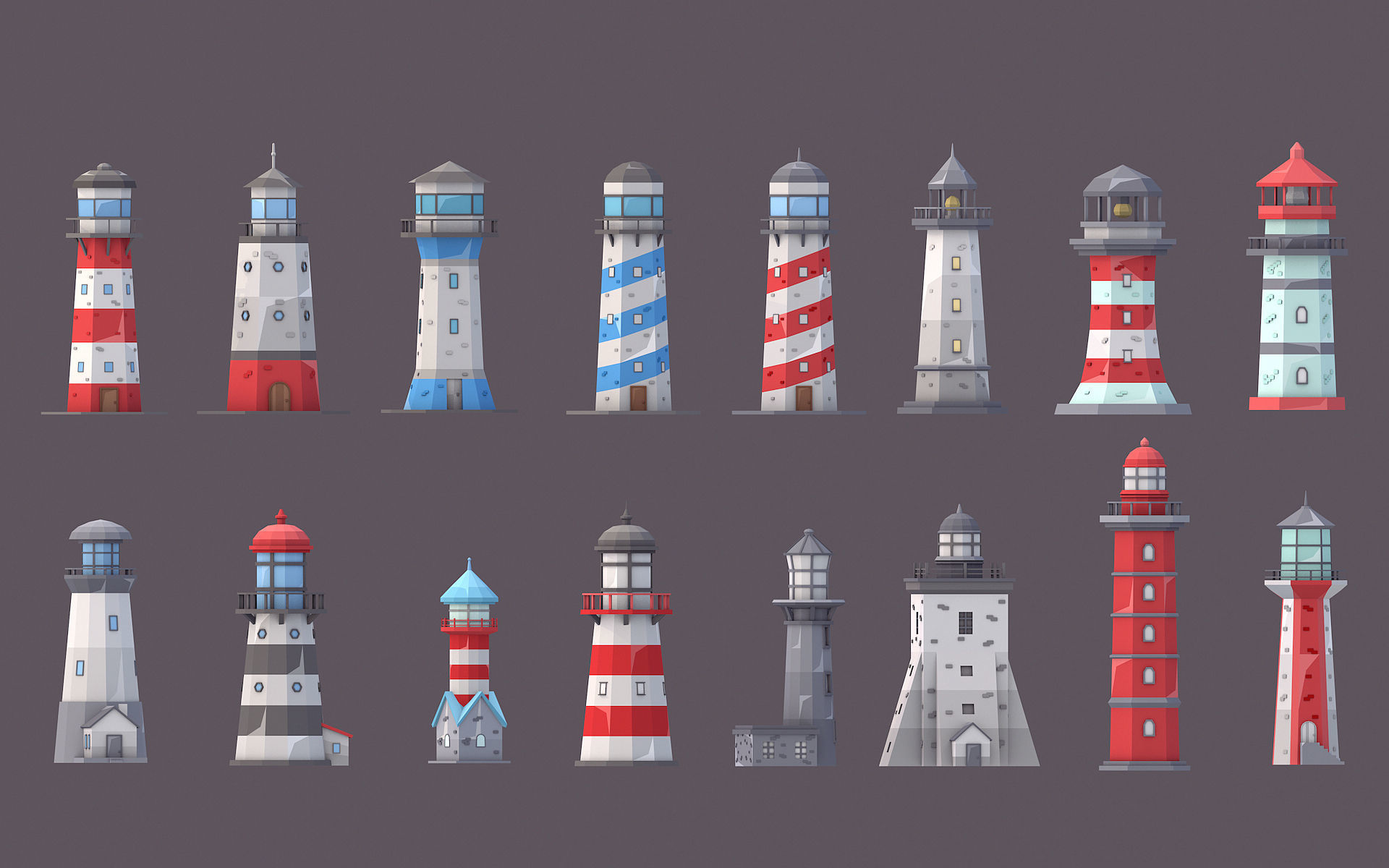 Low Poly Lighthouses Pack Low-poly 3D model_1