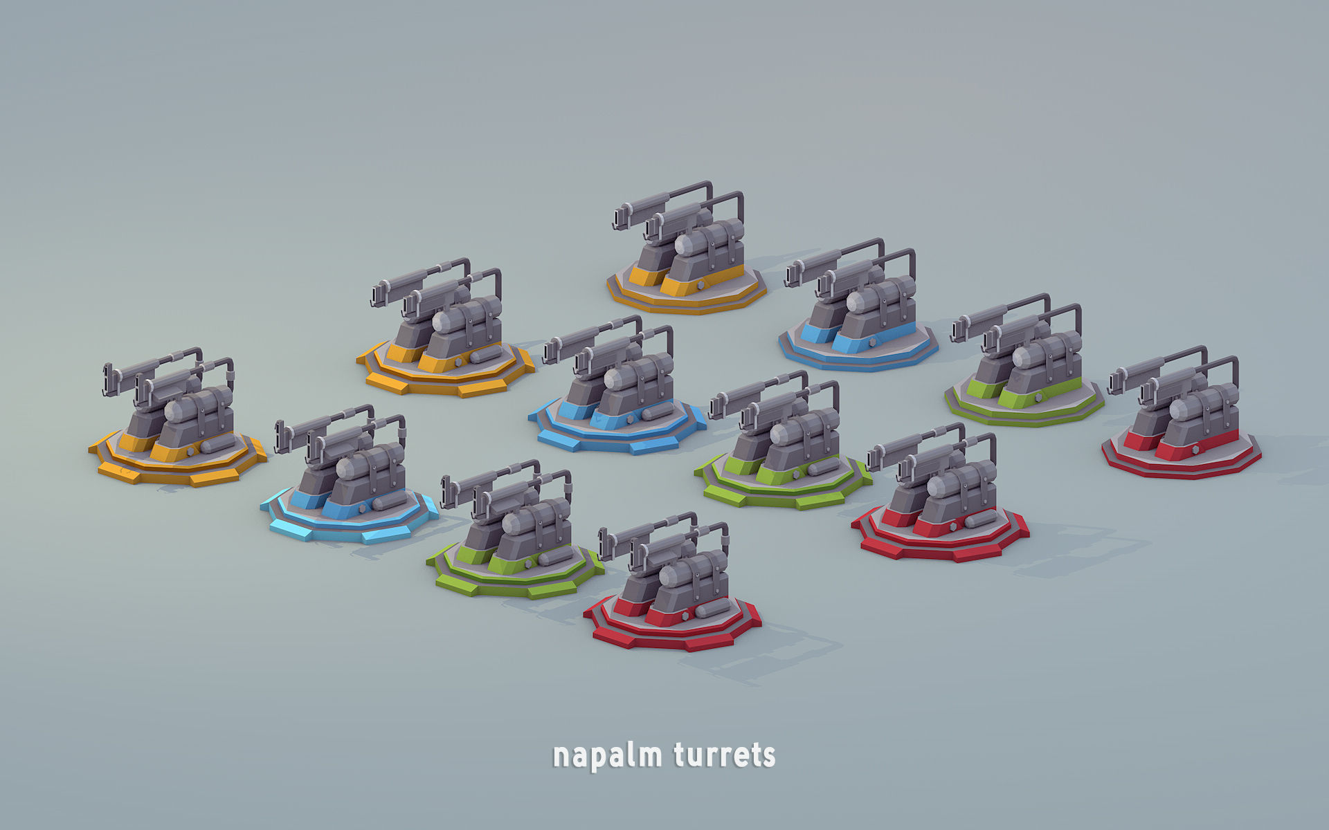 Low Poly Military Turrets Pack Low-poly 3D model_9