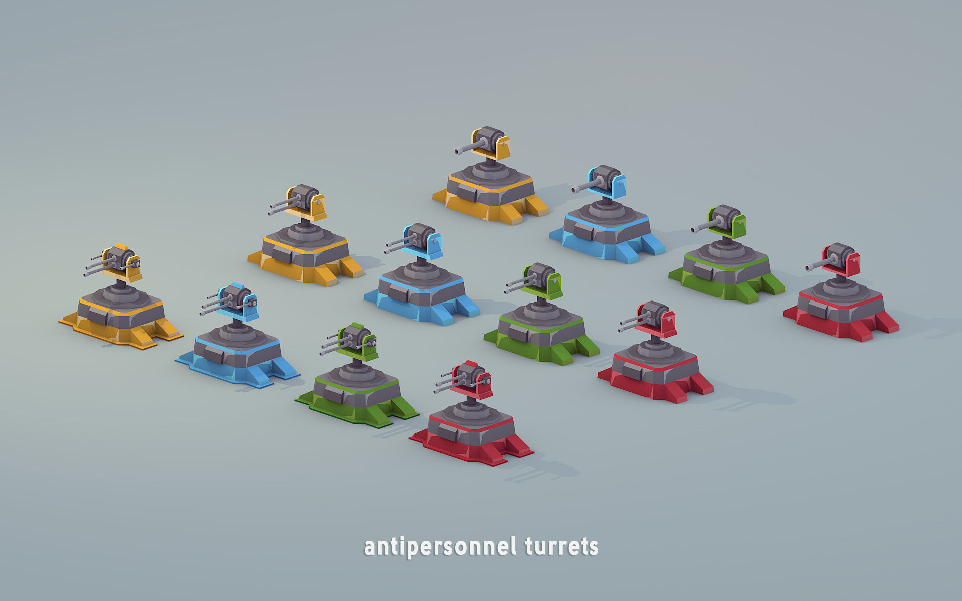 Low Poly Military Turrets Pack Low-poly 3D model_2