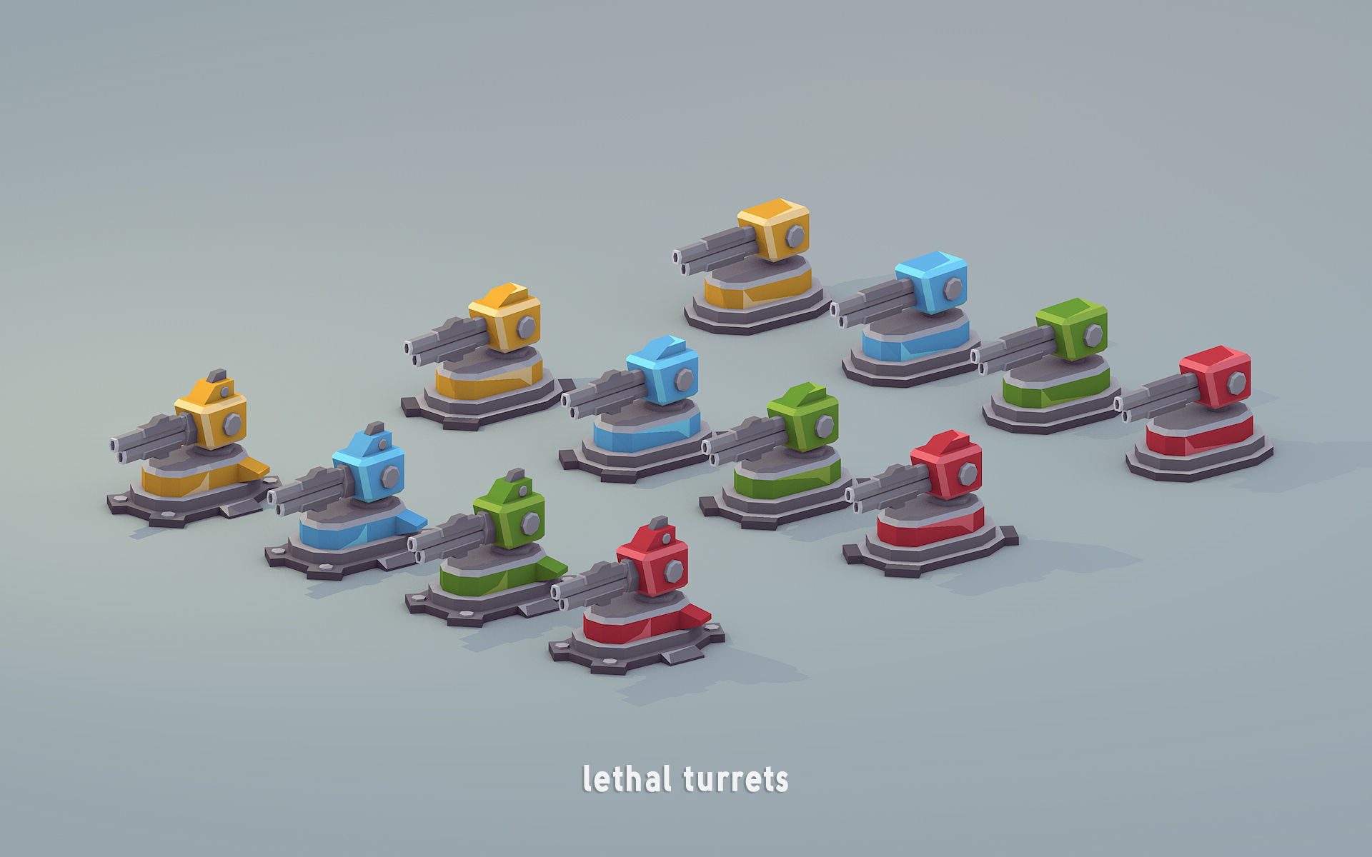 Low Poly Military Turrets Pack Low-poly 3D model_6