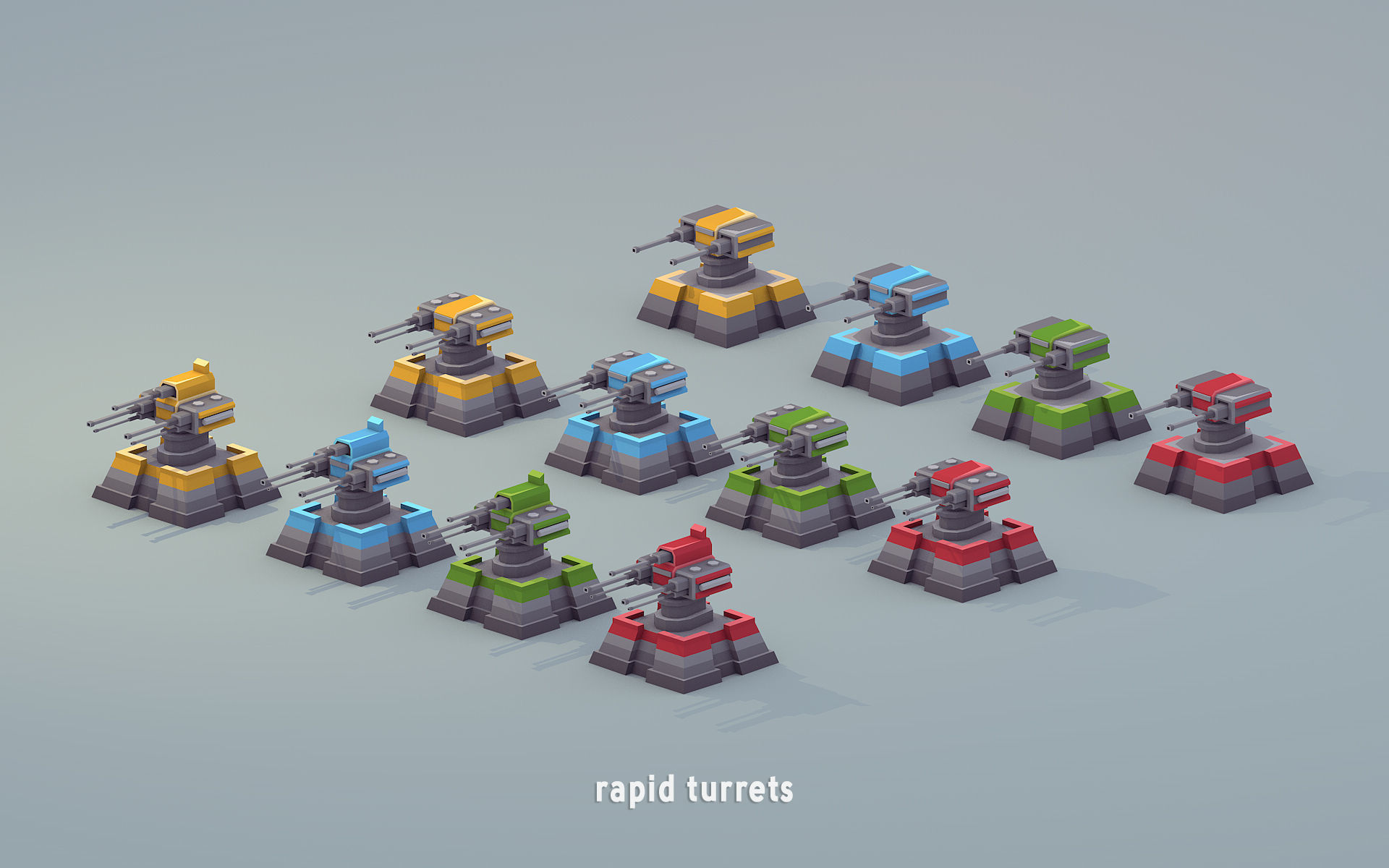 Low Poly Military Turrets Pack Low-poly 3D model_10