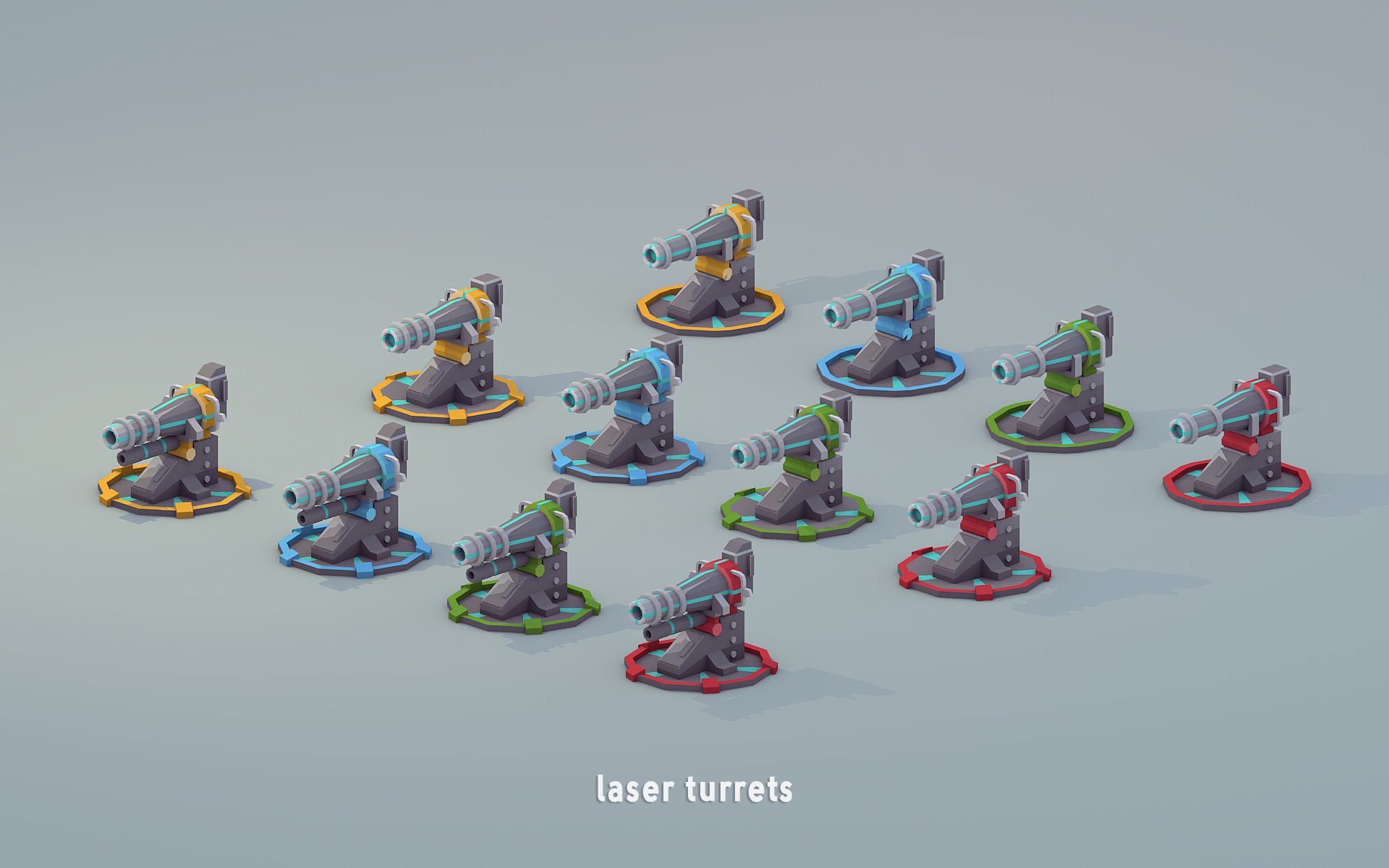 Low Poly Military Turrets Pack Low-poly 3D model_5