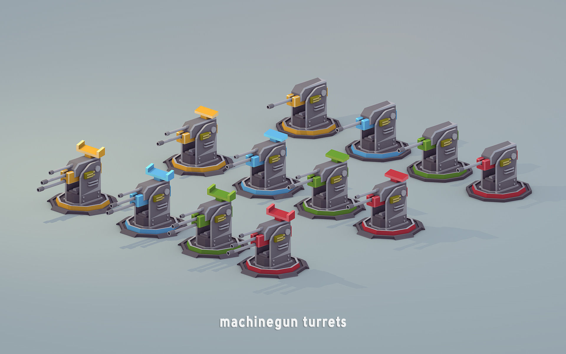 Low Poly Military Turrets Pack Low-poly 3D model_7