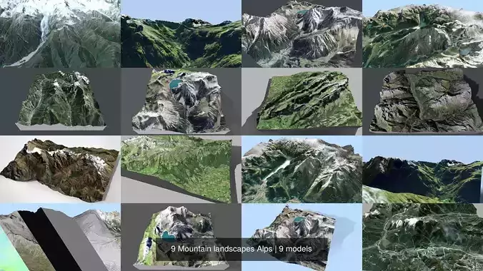 9 Mountain landscapes Alps 3D Model Collection