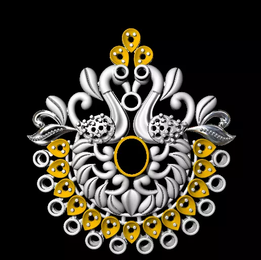 Earring ornate silver and gold pendant 3D print model_0